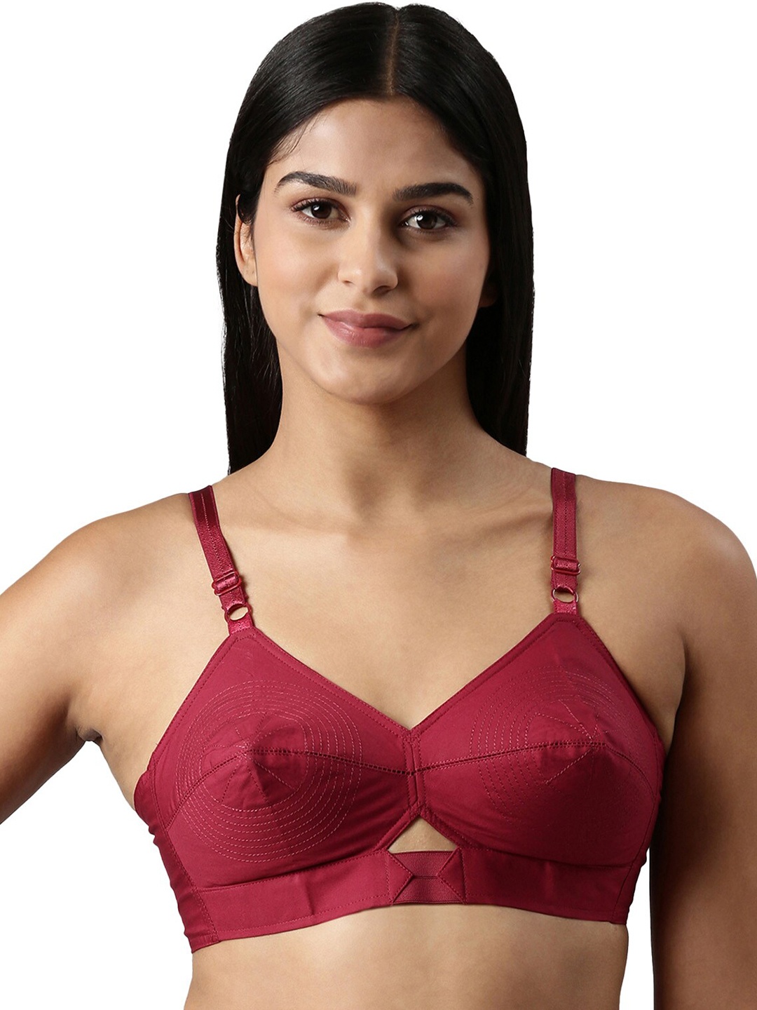 

BLOSSOM Double Layered Round Stitched Woven Cotton Bra, Maroon