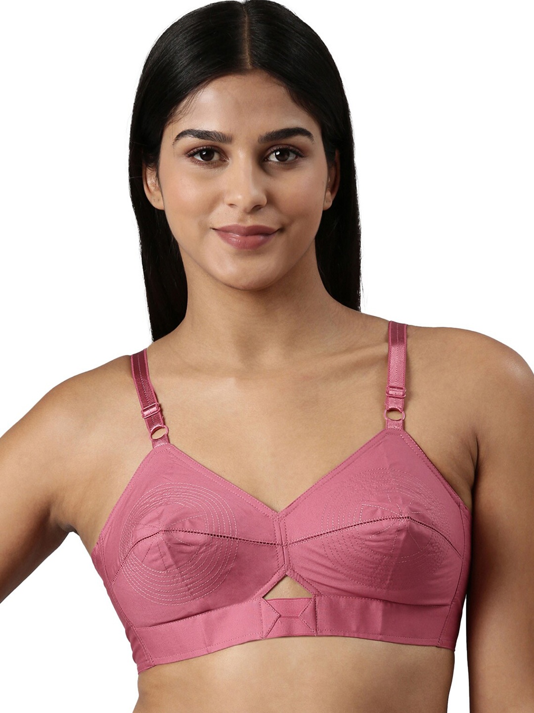 

BLOSSOM Double Layered Round Stitched Woven Cotton Bra, Rose