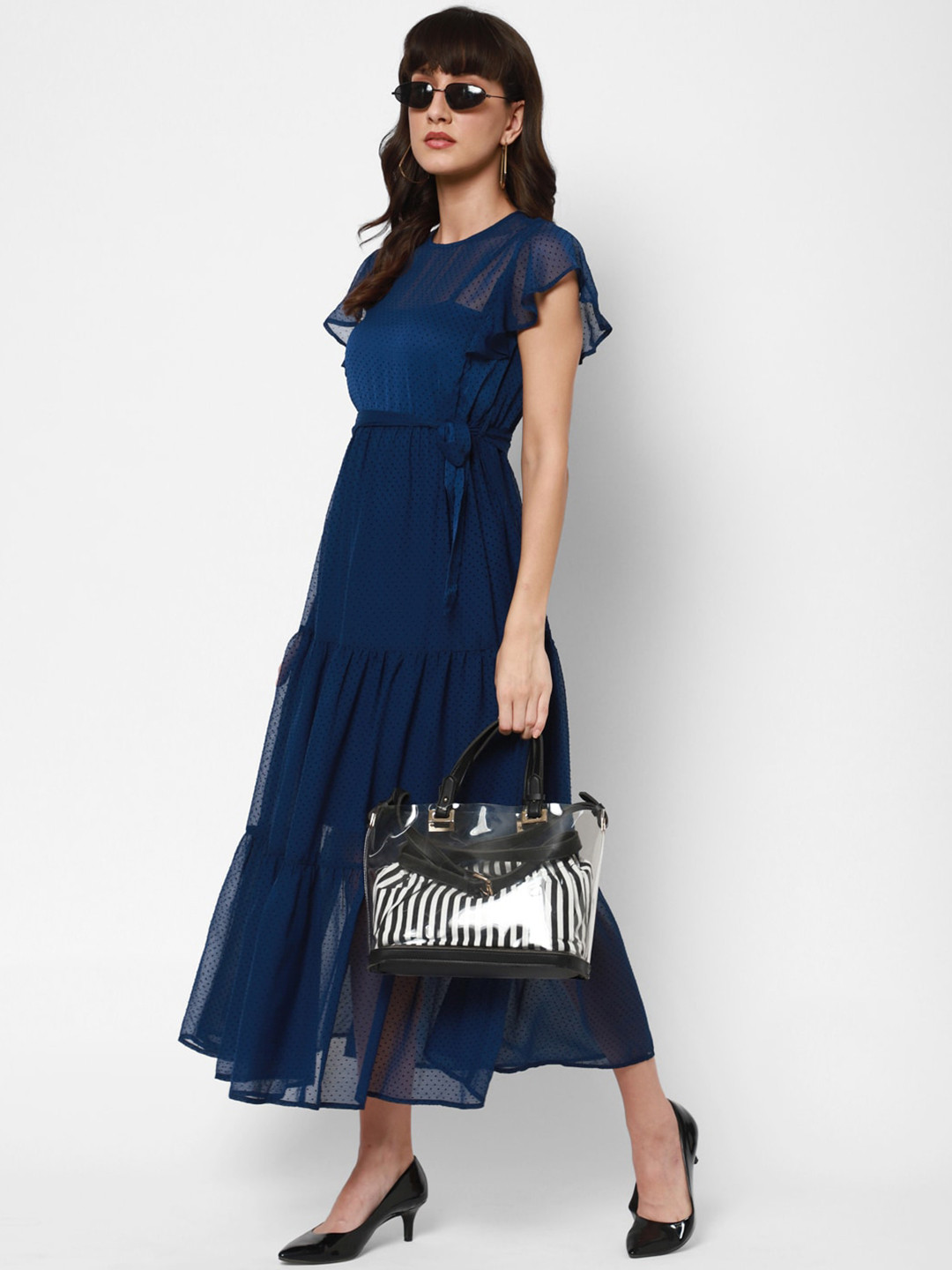 

HOUSE OF KKARMA Flutter Sleeve Crepe Fit & Flare Maxi Dress, Blue