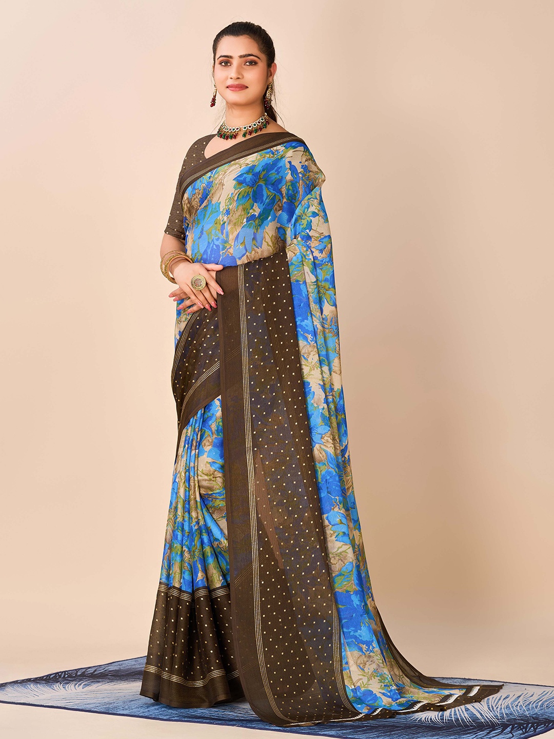 

HALFSAREE STUDIO Floral Printed Saree, Blue