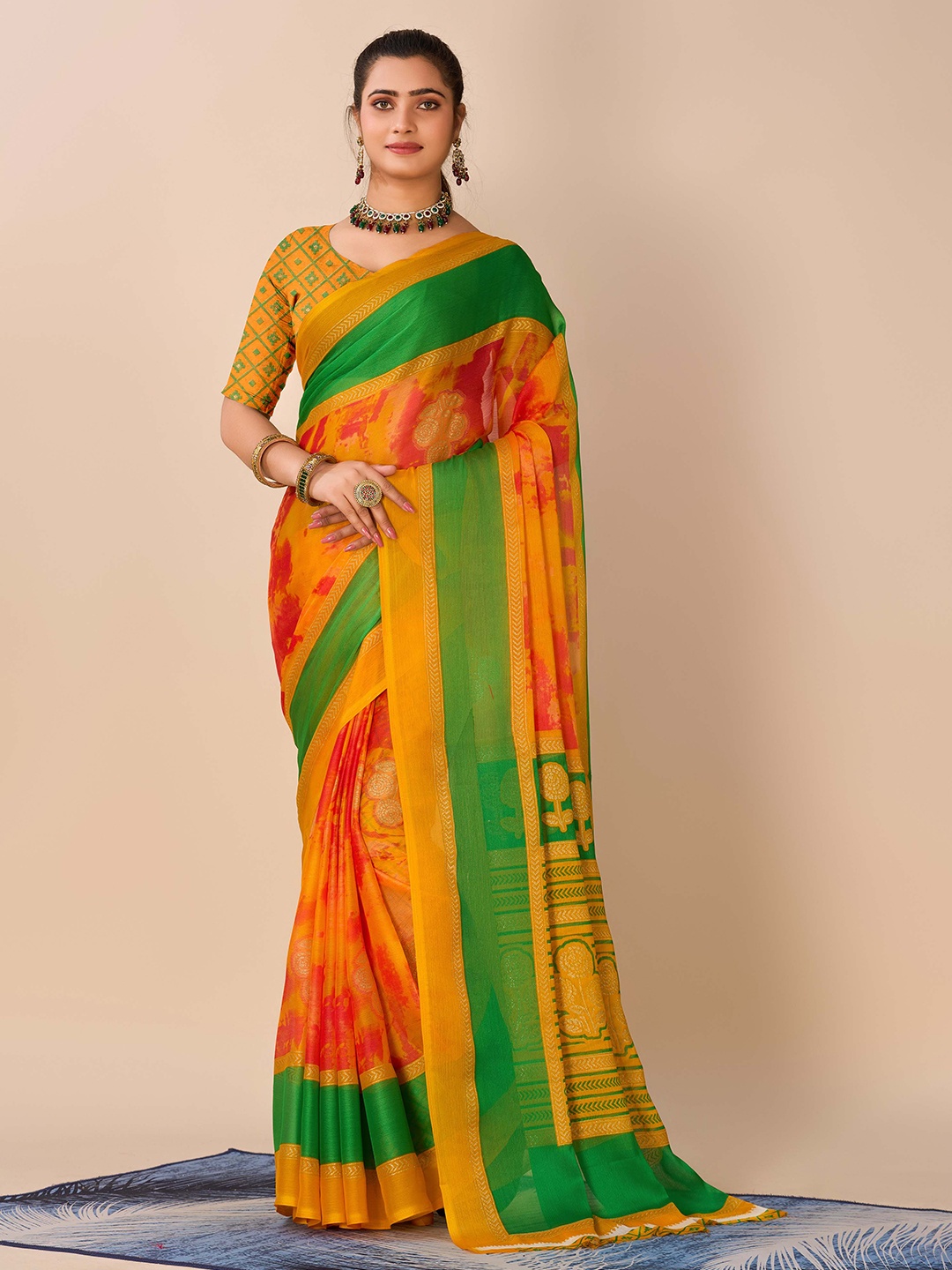 

HALFSAREE STUDIO Floral Printed Saree, Mustard