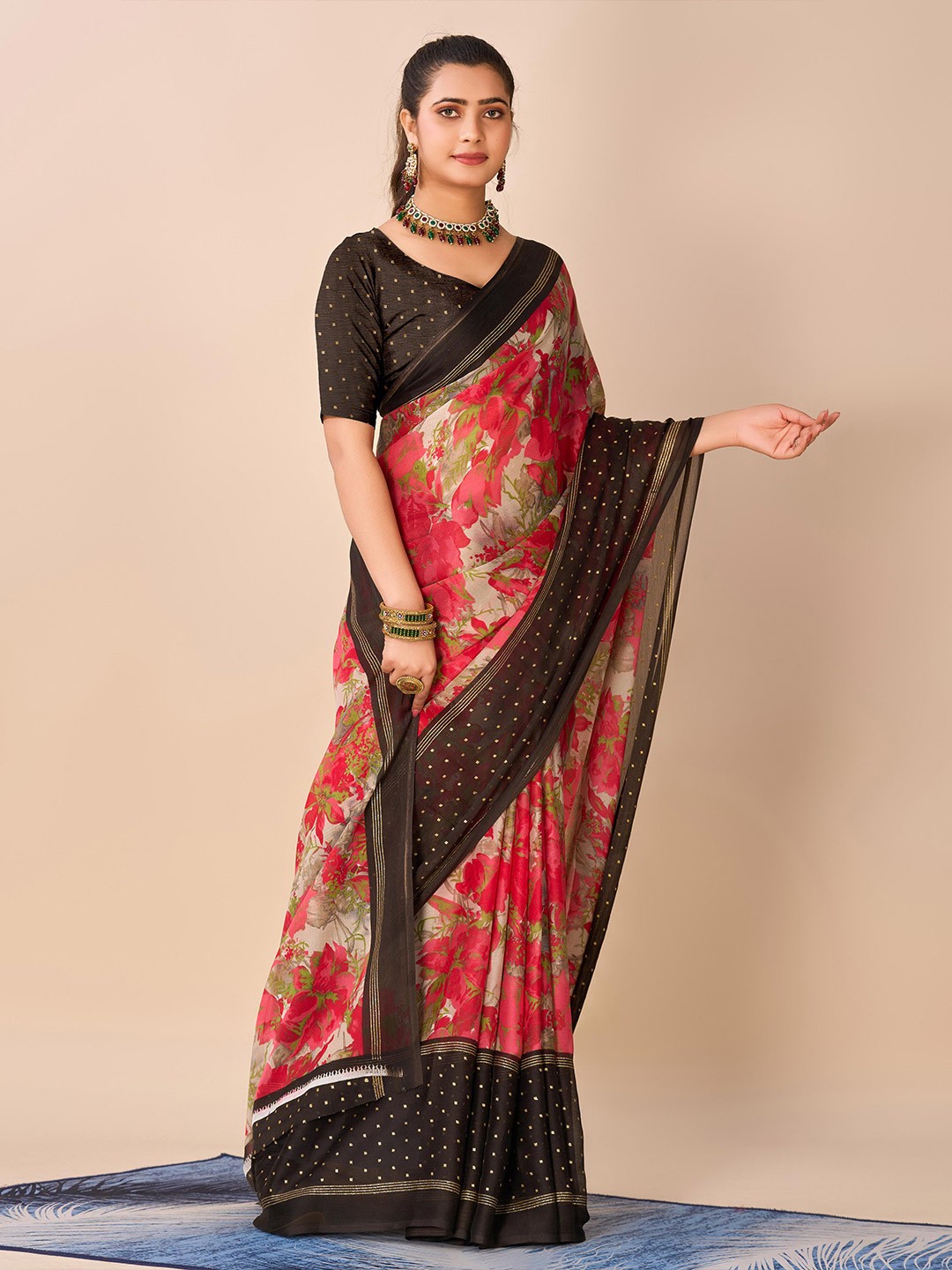 

HALFSAREE STUDIO Floral Printed Saree, Pink