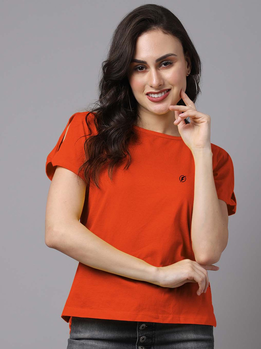 

Friskers Round Neck Short Sleeves Cotton T-shirt, Orange