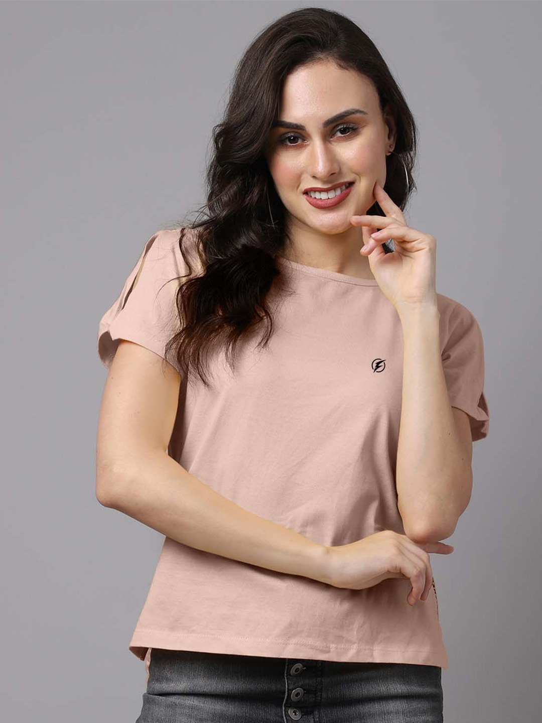 

Friskers Round Neck Short Sleeves Cotton T-shirt, Coral
