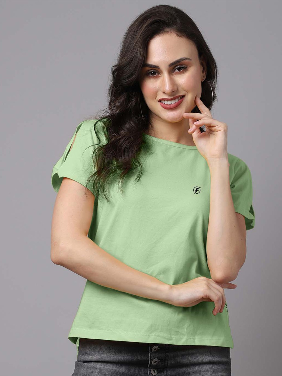 

Friskers Round Neck Short Sleeves Cotton T-shirt, Sea green