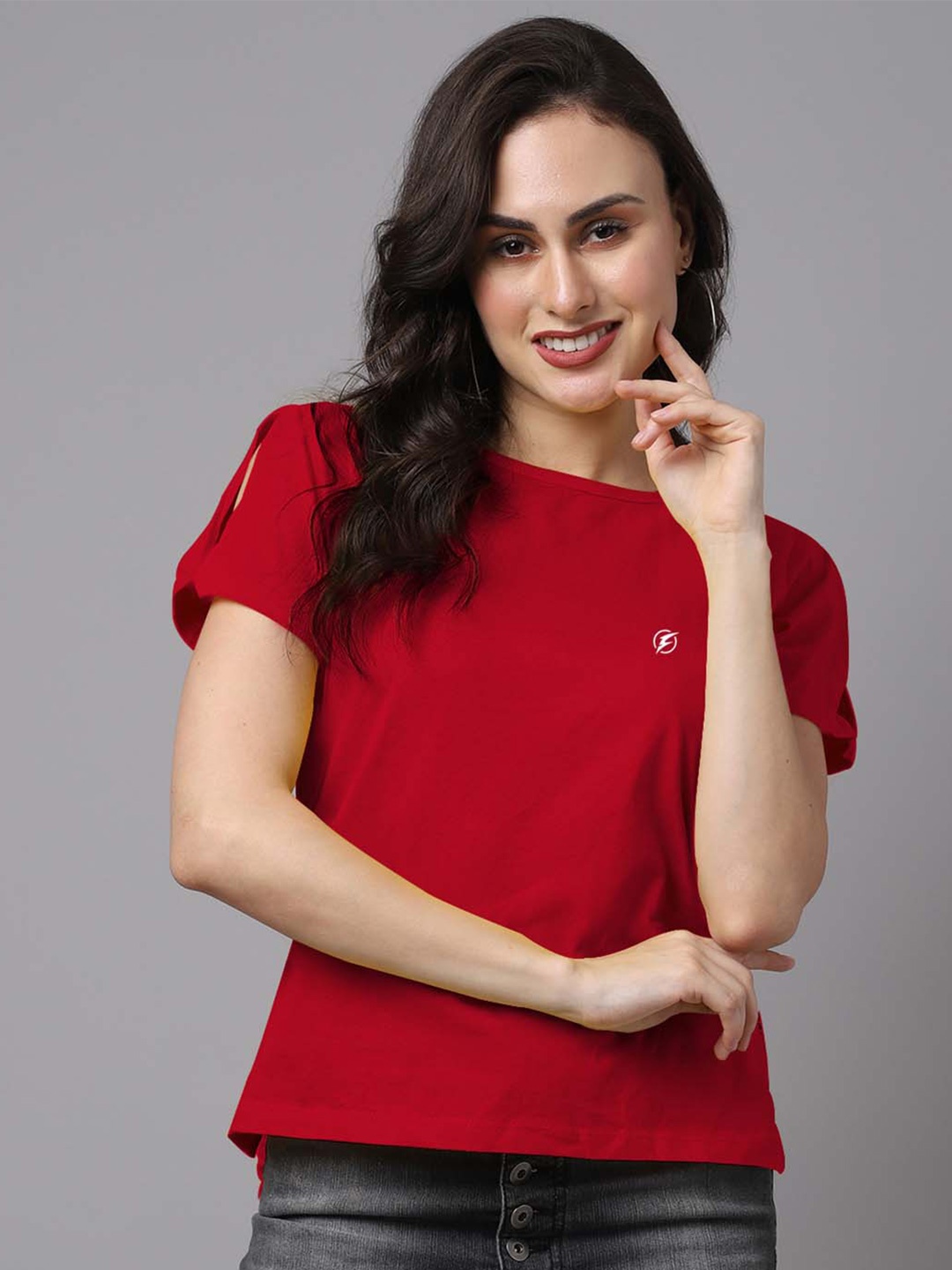

Friskers Round Neck Short Sleeves Cotton T-shirt, Red