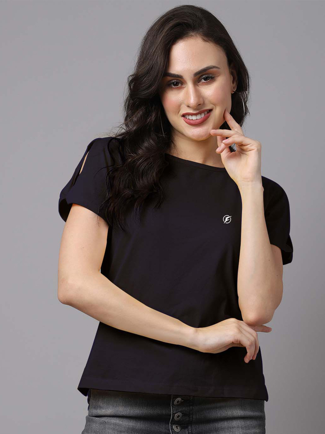 

Friskers Round Neck Short Sleeves Cotton T-shirt, Navy blue