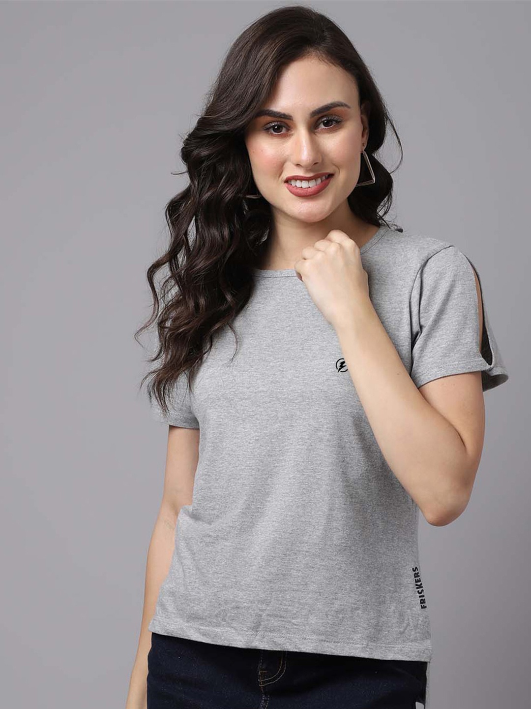 

Friskers Round Neck Short Sleeves Cotton T-shirt, Grey