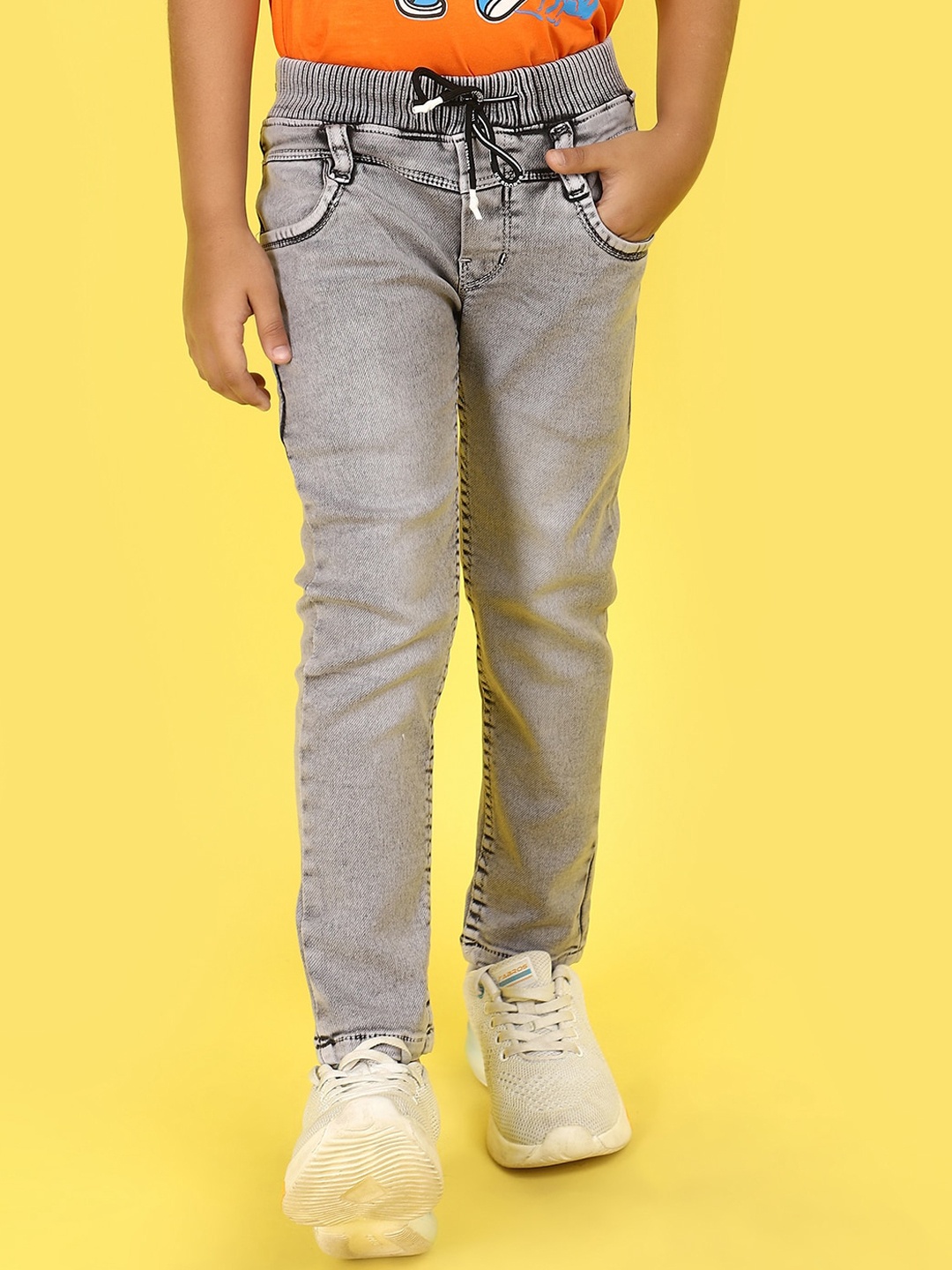 

V-Mart Boys Jogger Highly Distressed Heavy Fade Jeans, Grey