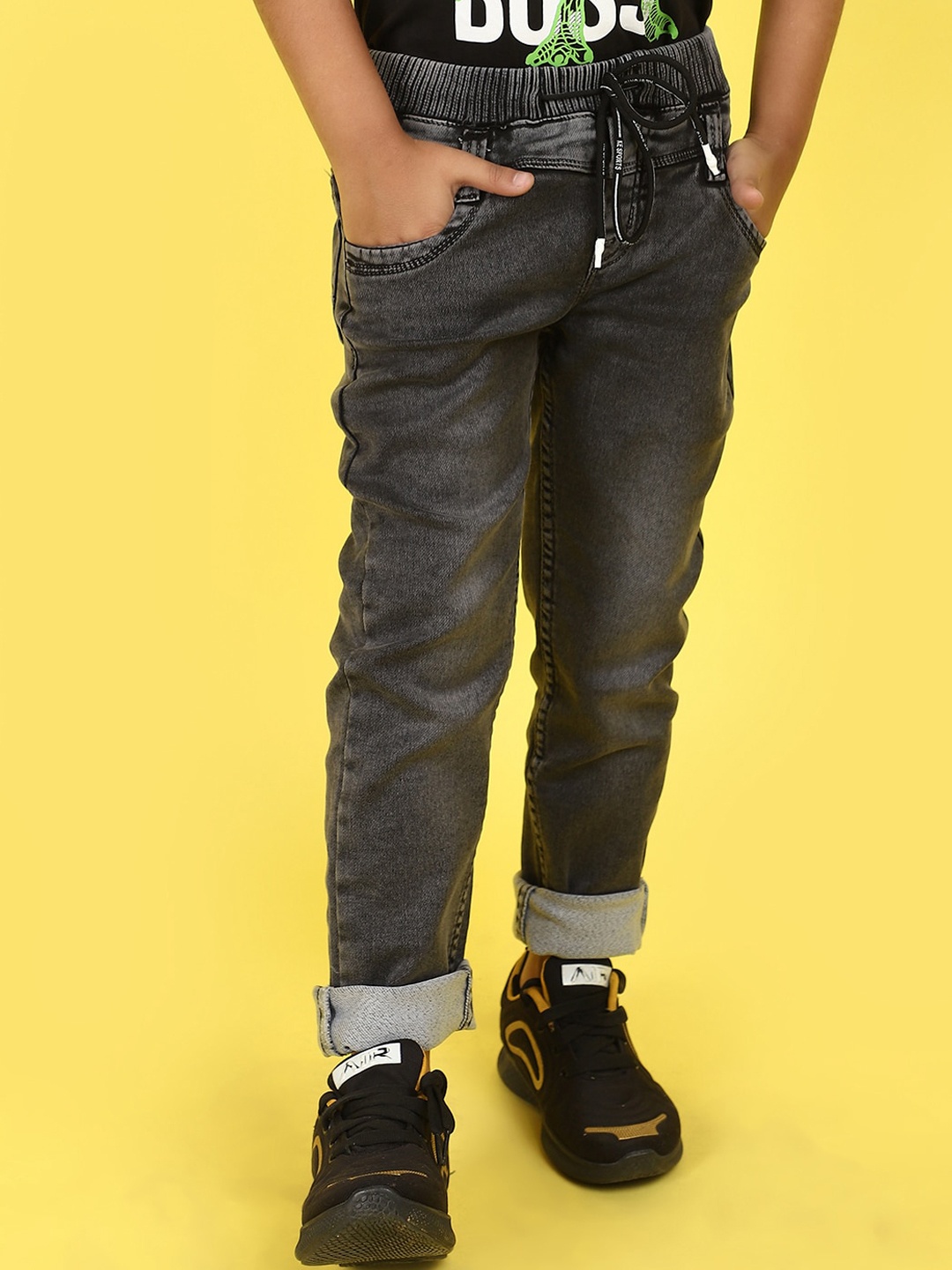 

V-Mart Boys Jogger Low Distress Heavy Fade Jeans, Grey
