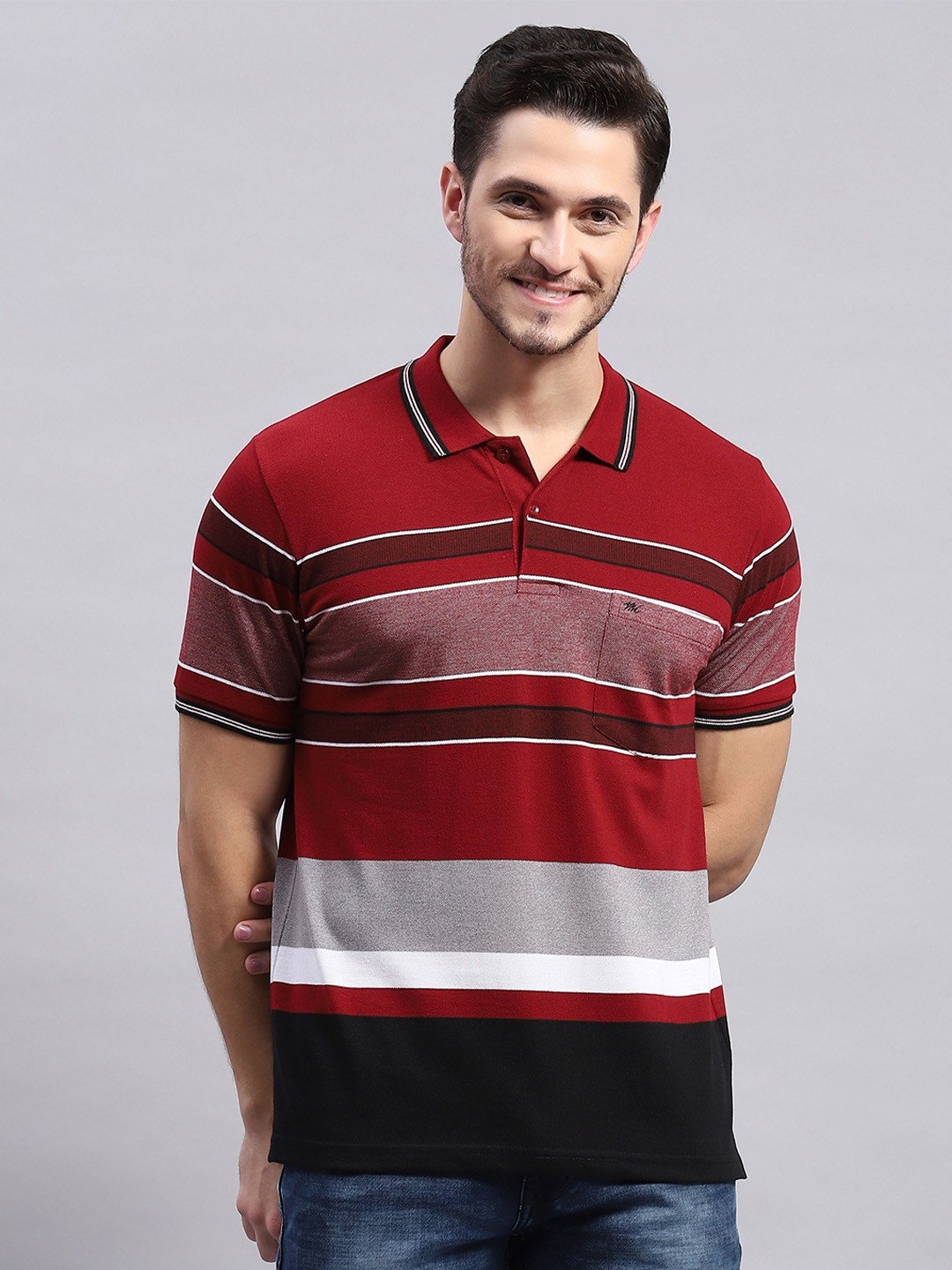 

Monte Carlo Striped Polo Collar Cotton Regular Fit T-shirt, Maroon