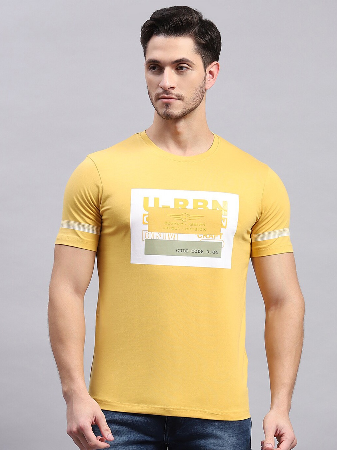 Monte Carlo Typography Printed Cotton T-Shirt, Mustard