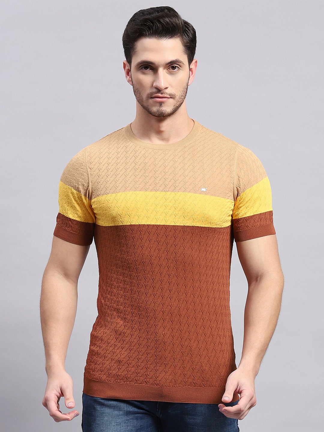 

Monte Carlo Colourblocked Cotton T-shirt, Rust