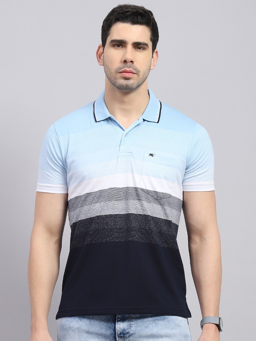 

Monte Carlo Striped Polo Collar Cotton Regular Fit T-shirt, Blue