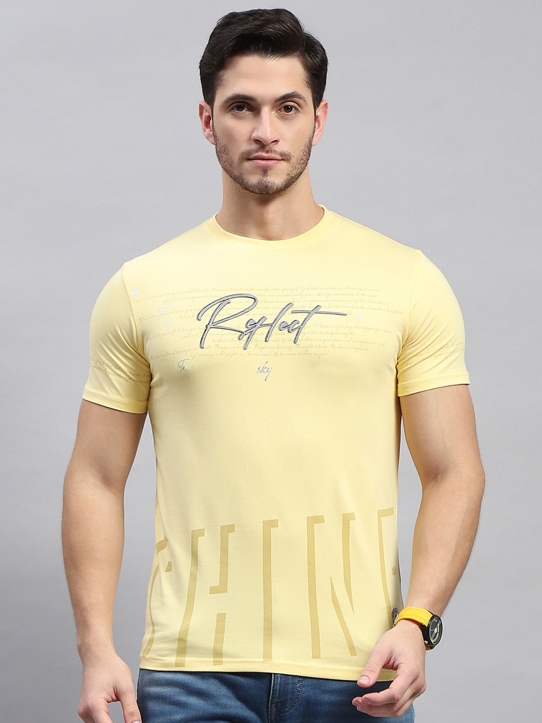 

Monte Carlo Typography Printed Cotton T-Shirt, Yellow