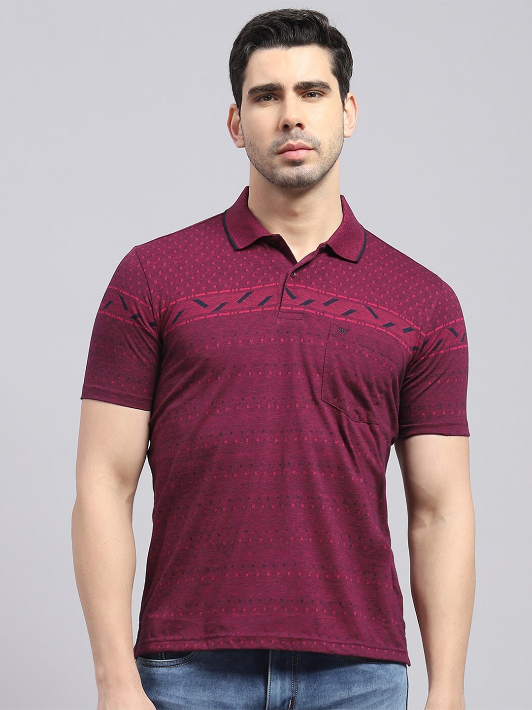 

Monte Carlo Self Design Polo Collar Cotton T-Shirt, Maroon