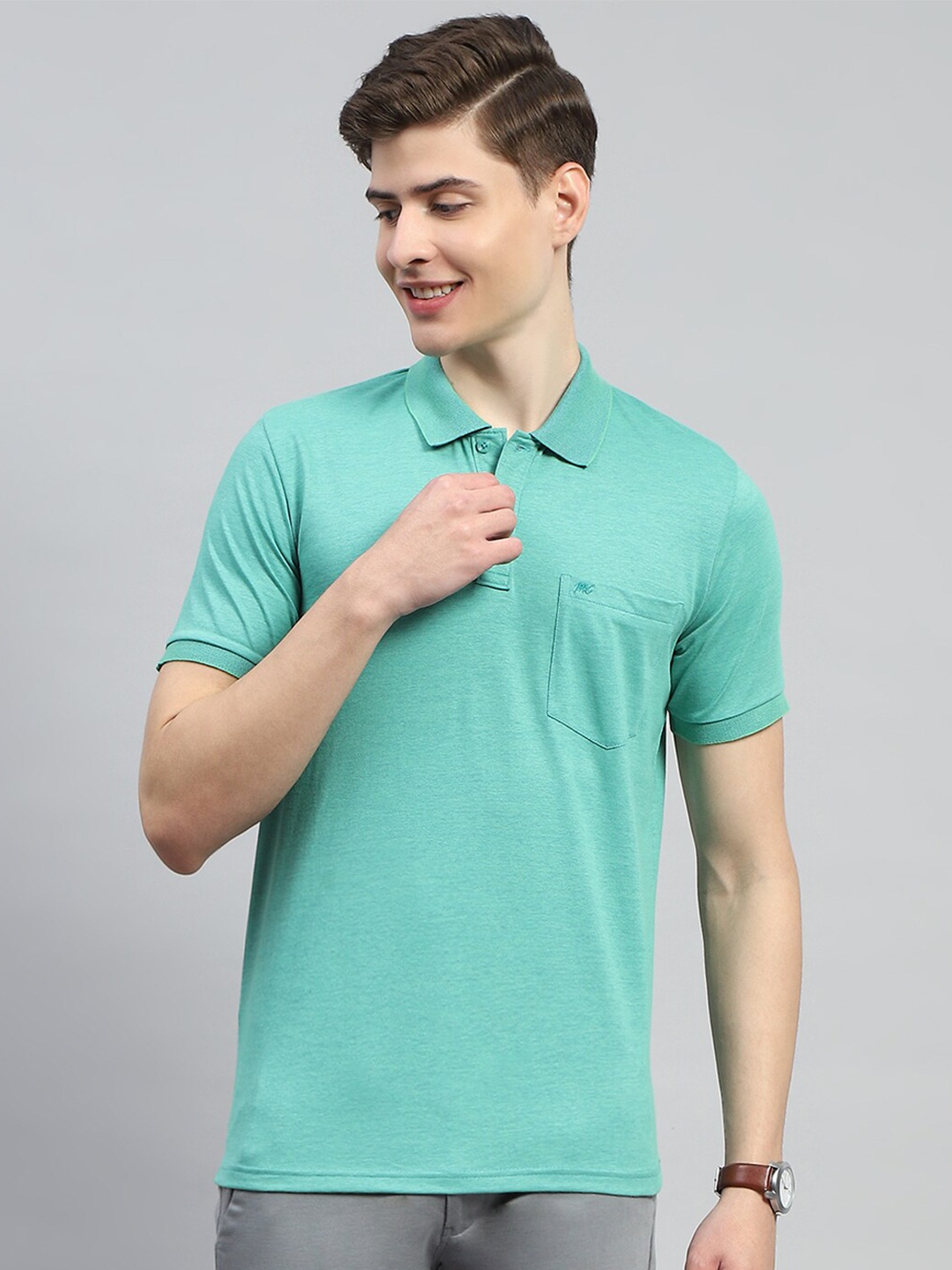 

Monte Carlo Polo Collar Cotton T-Shirt, Turquoise blue