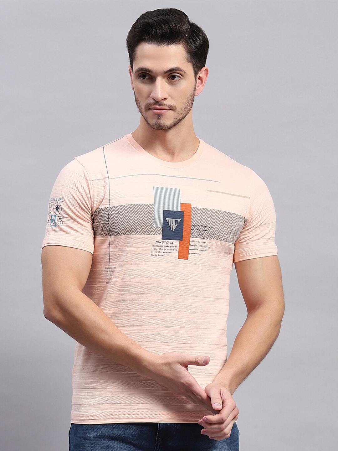 

Monte Carlo Geometric Printed Regular Fit Cotton T-shirt, Peach