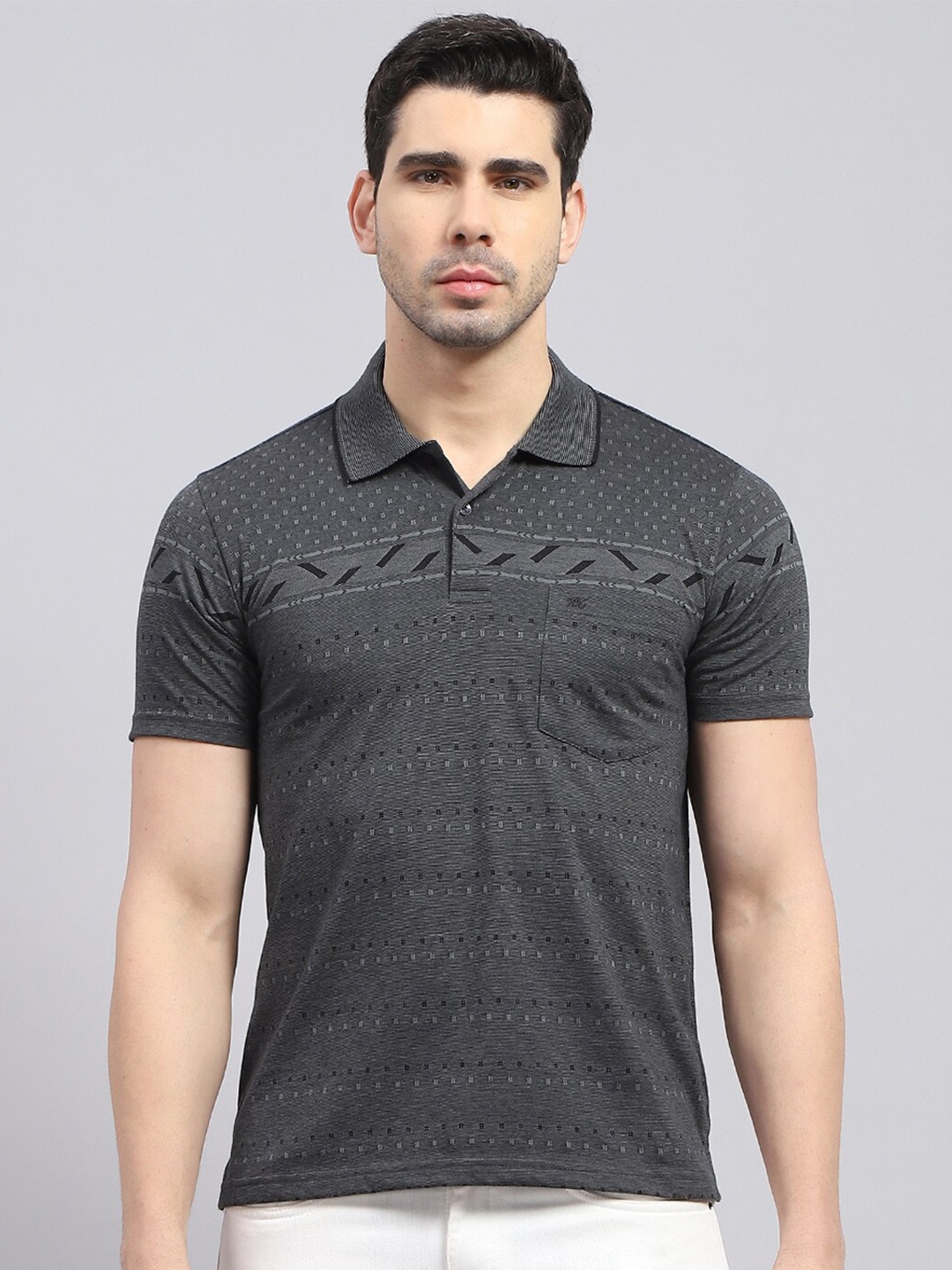 

Monte Carlo Self Design Polo Collar Cotton T-shirt, Charcoal