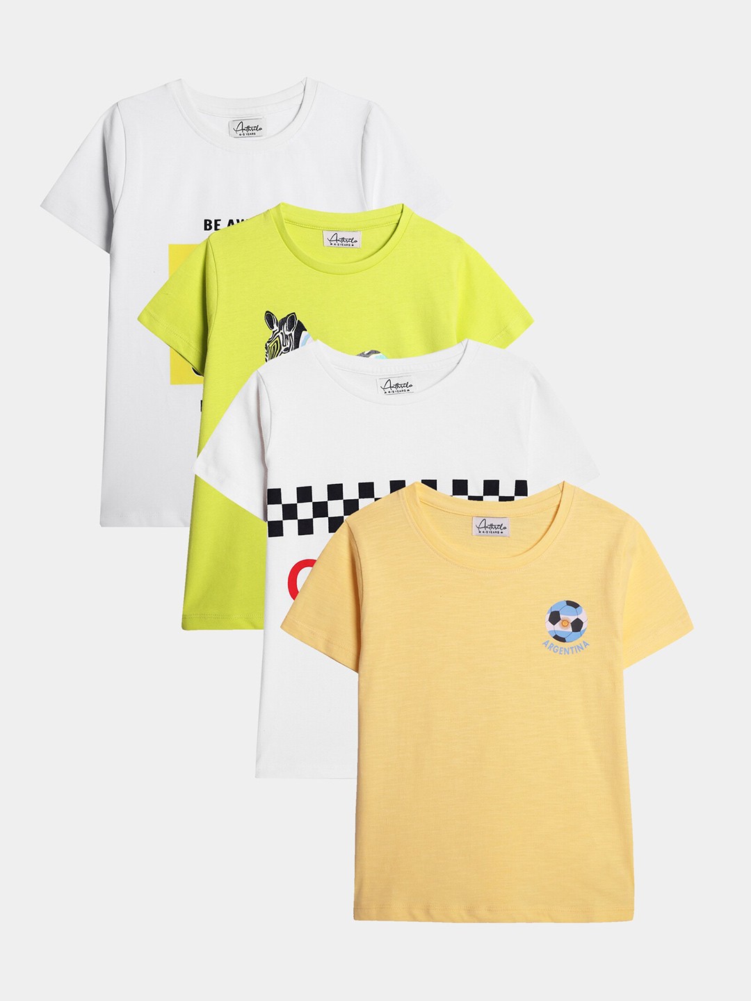 

Anthrilo Boys Pack Of 4 Printed Round Neck Short Sleeves Cotton T-shirt, White