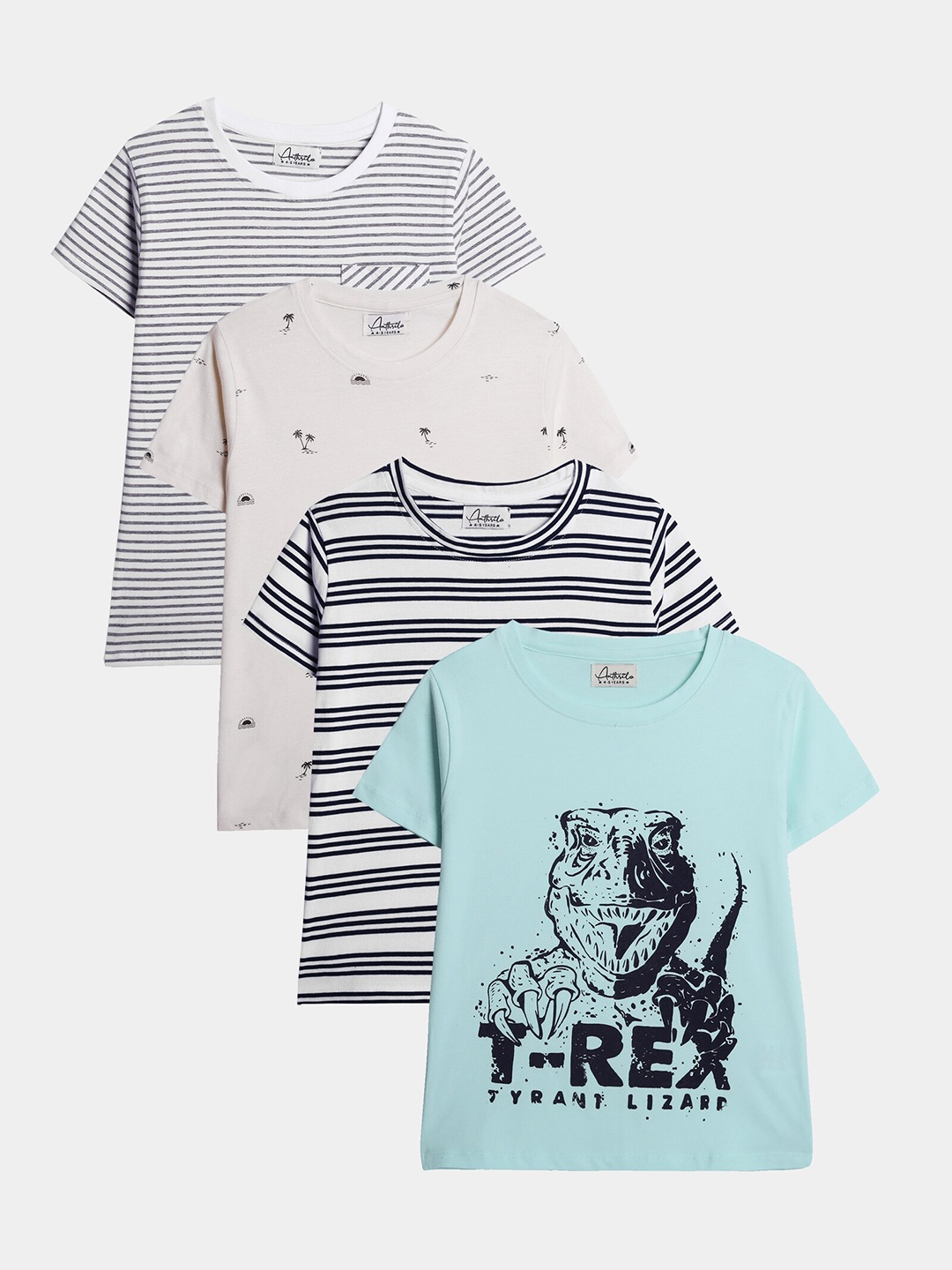 

Anthrilo Boys Pack Of 4 Printed Round Neck Short Sleeves Cotton T-shirt, White