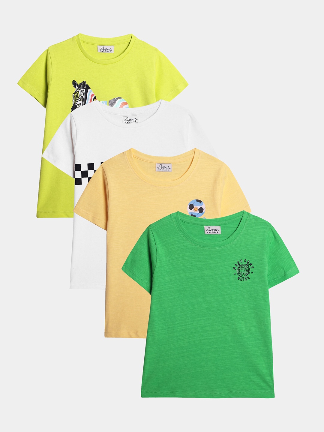 

Anthrilo Boys Pack Of 4 Printed Round Neck Short Sleeves Cotton T-shirt, Green