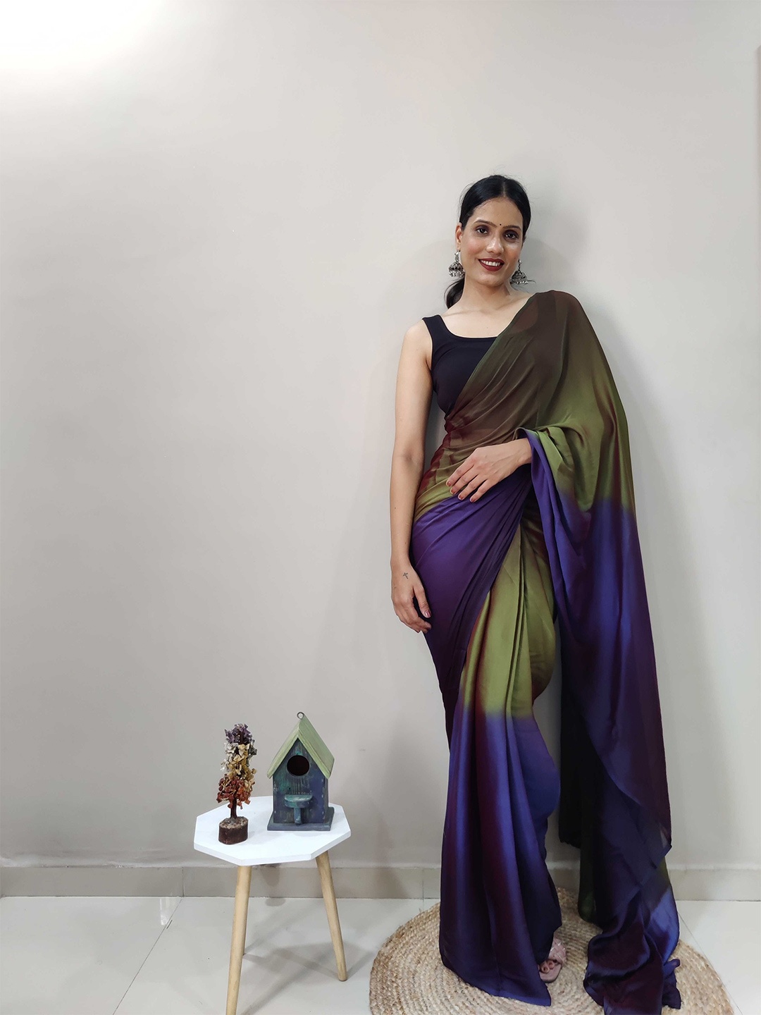 

Mitera Green Ombre Dyed Ready To Wear Saree