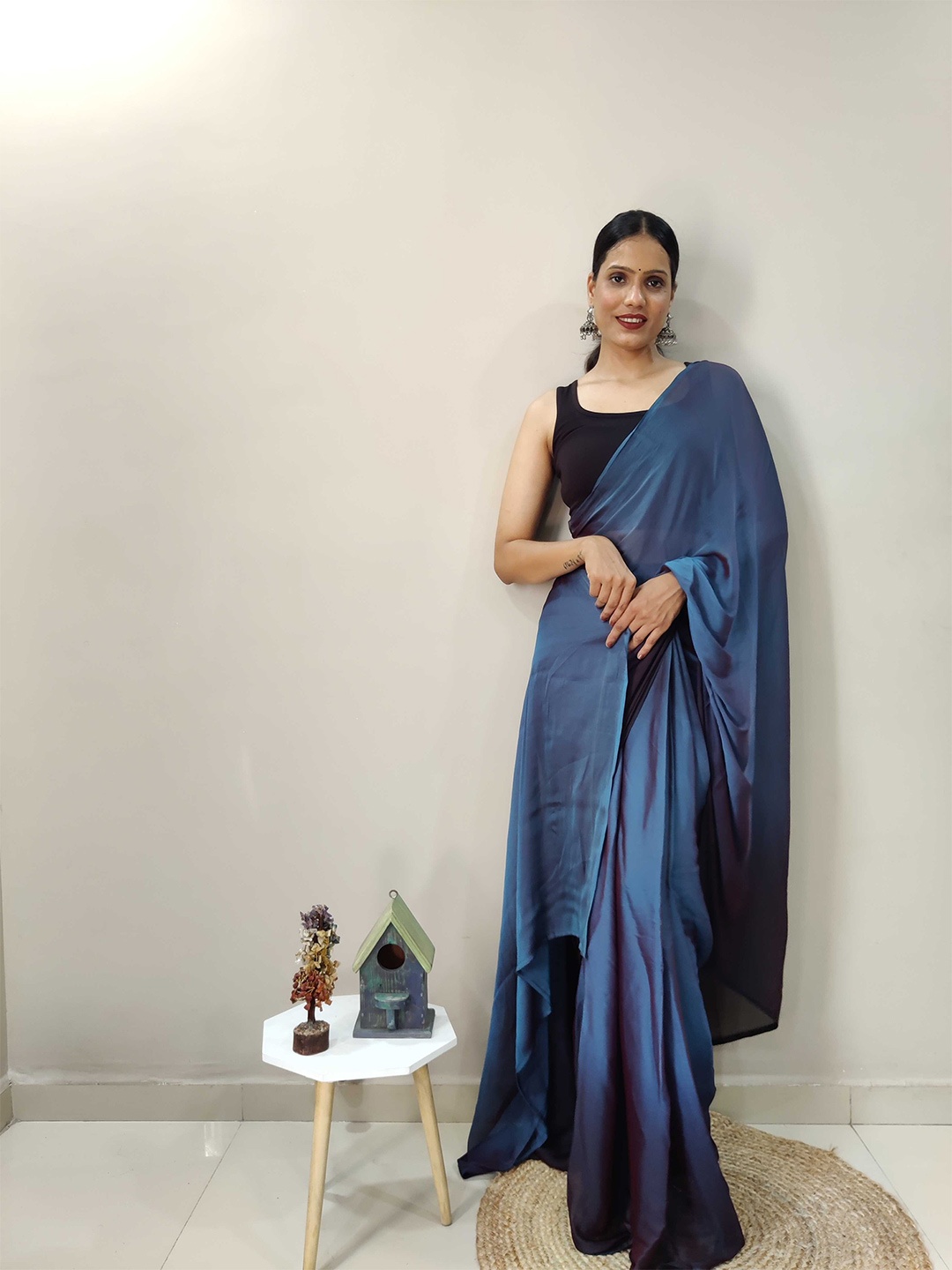 

Mitera Ombre Dyed Poly Chiffon Saree, Blue