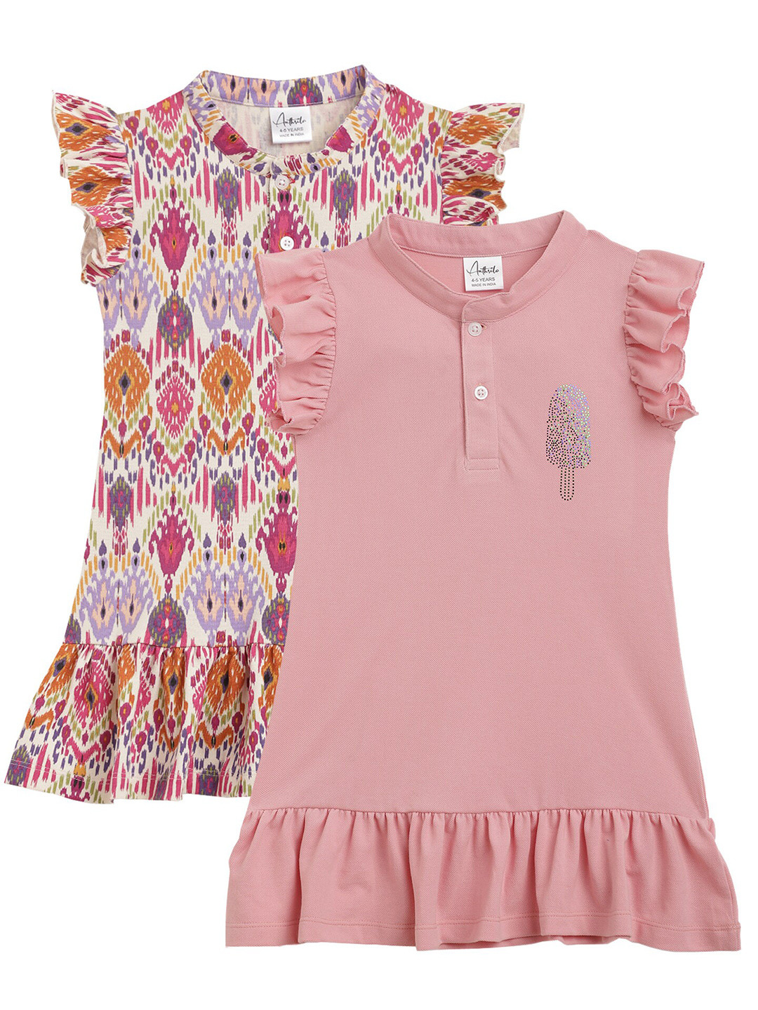 

Anthrilo Pack Of 2 Floral Print Flutter Sleeve A-Line Dress, Pink