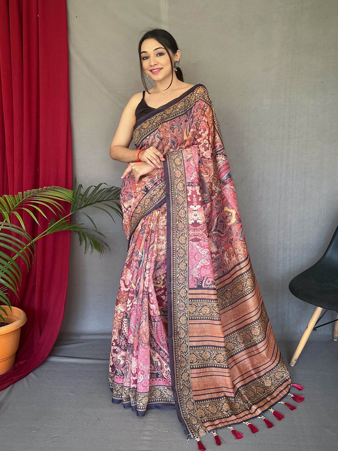 

SGF11 Kalamkari Silk Cotton Chanderi Saree, Purple