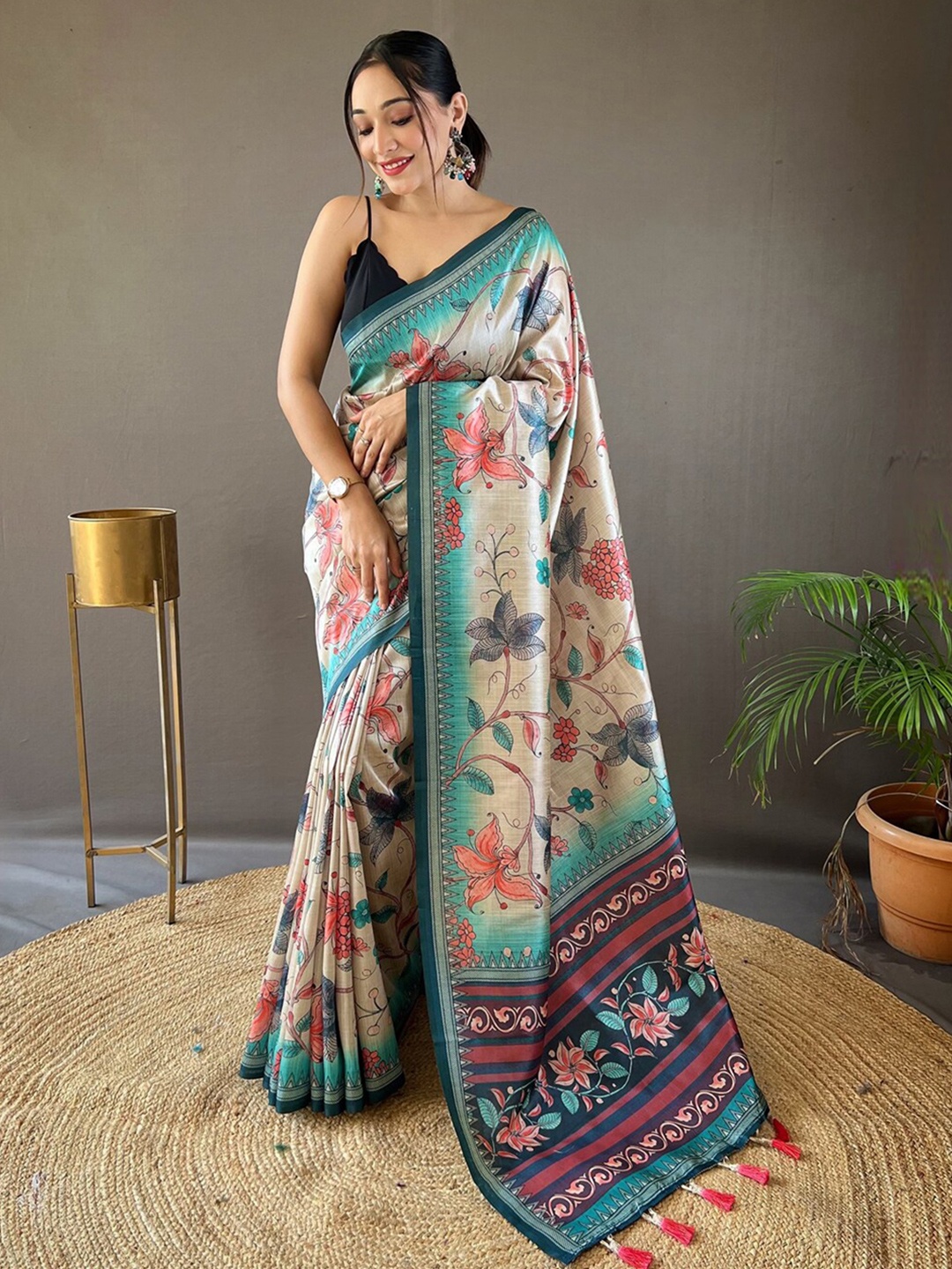 

SGF11 Kalamkari Silk Cotton Chanderi Saree, Green