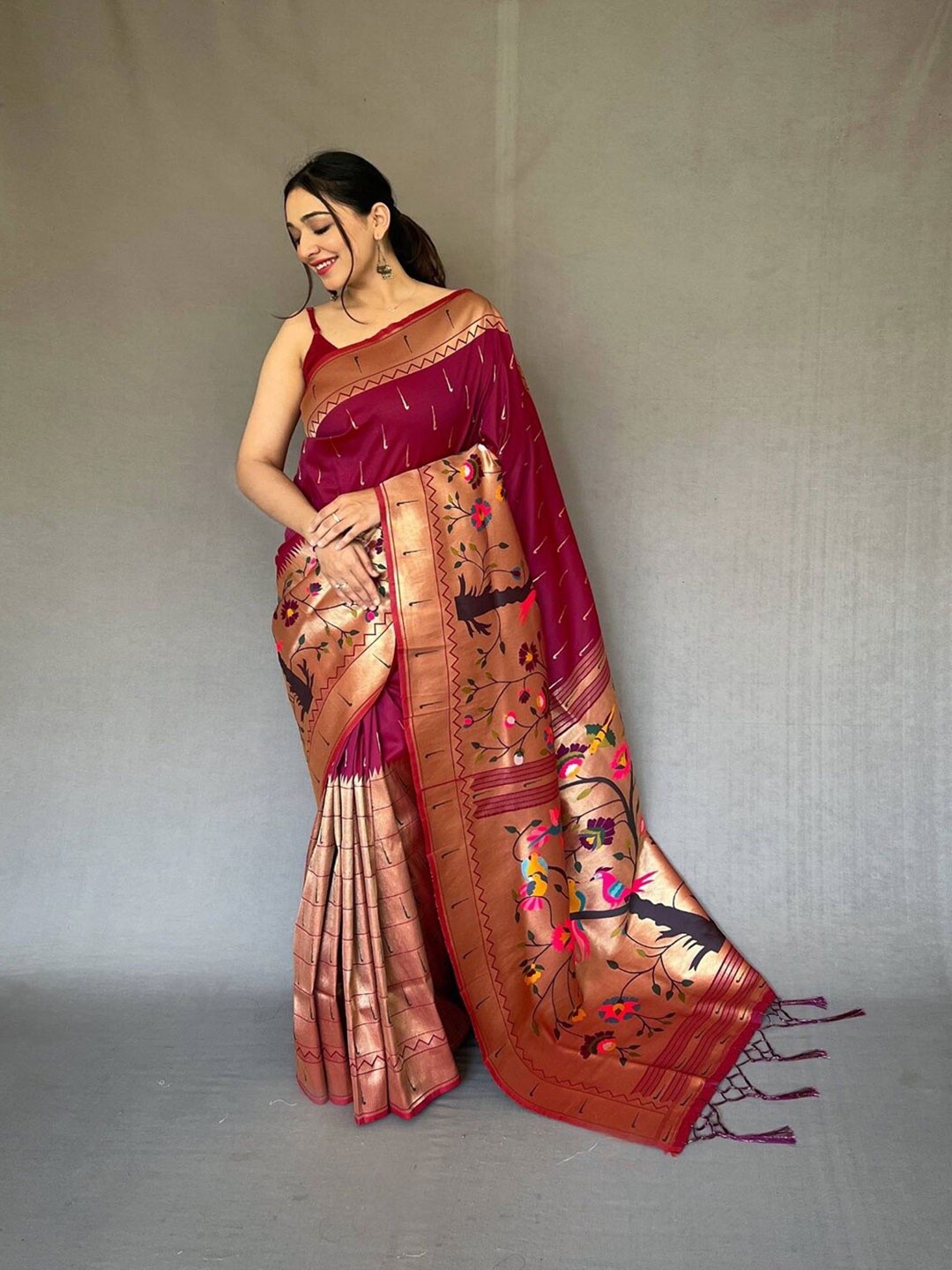 

SGF11 Woven Design Pure Zari Heavy Work Paithani Kanjeevaram Silk Saree, Purple