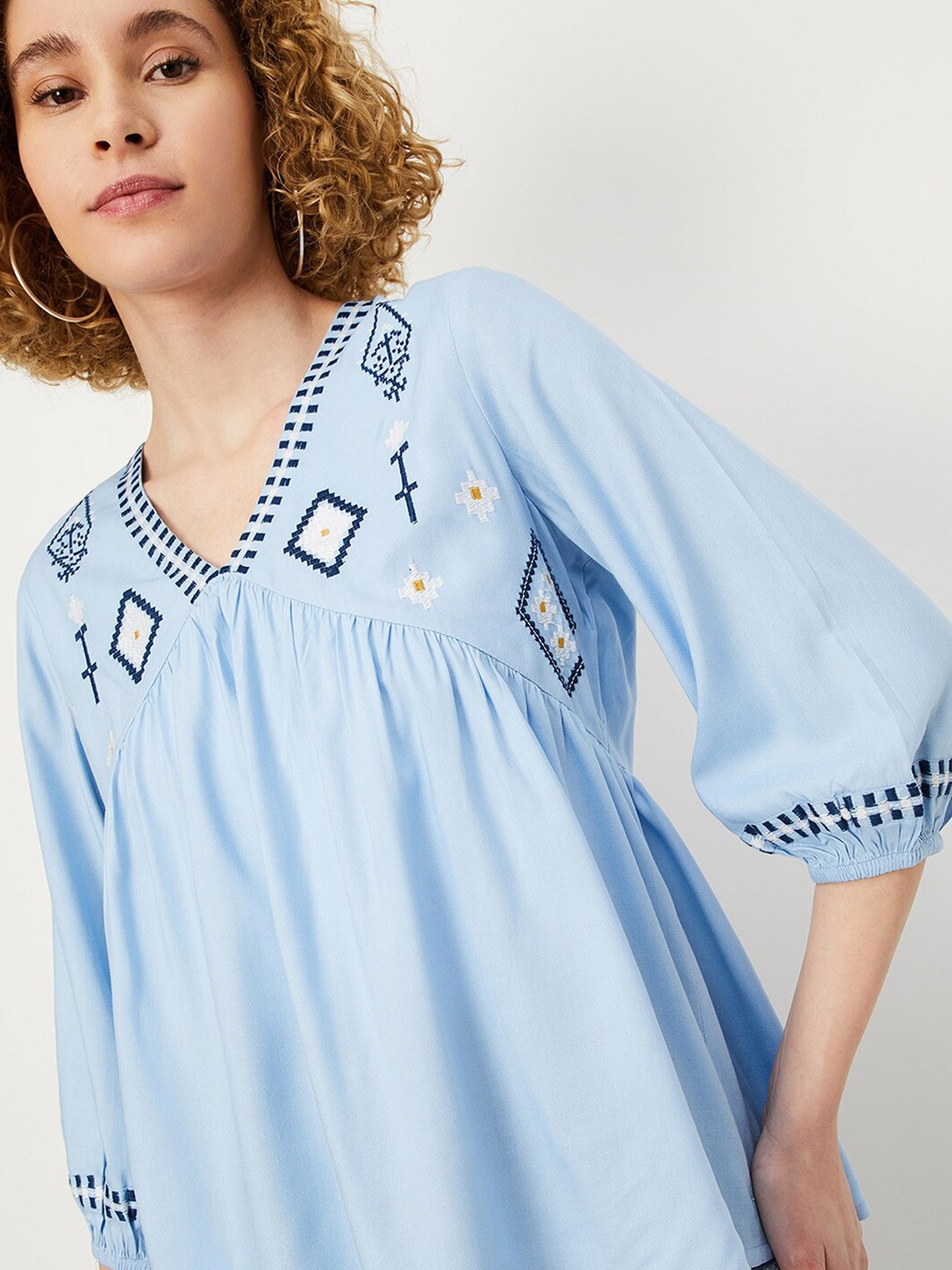 

max Geometric Embroidered Tunic, Blue