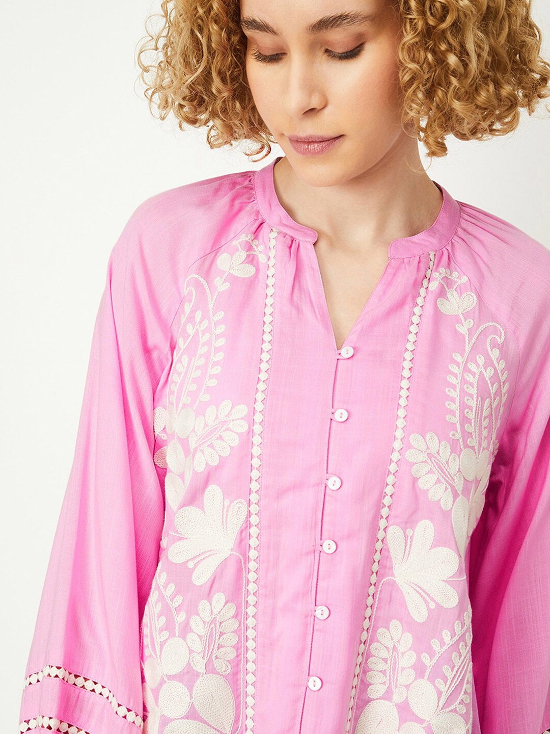 

max Floral Embroidered Mandarin Collar Tunic, Lavender