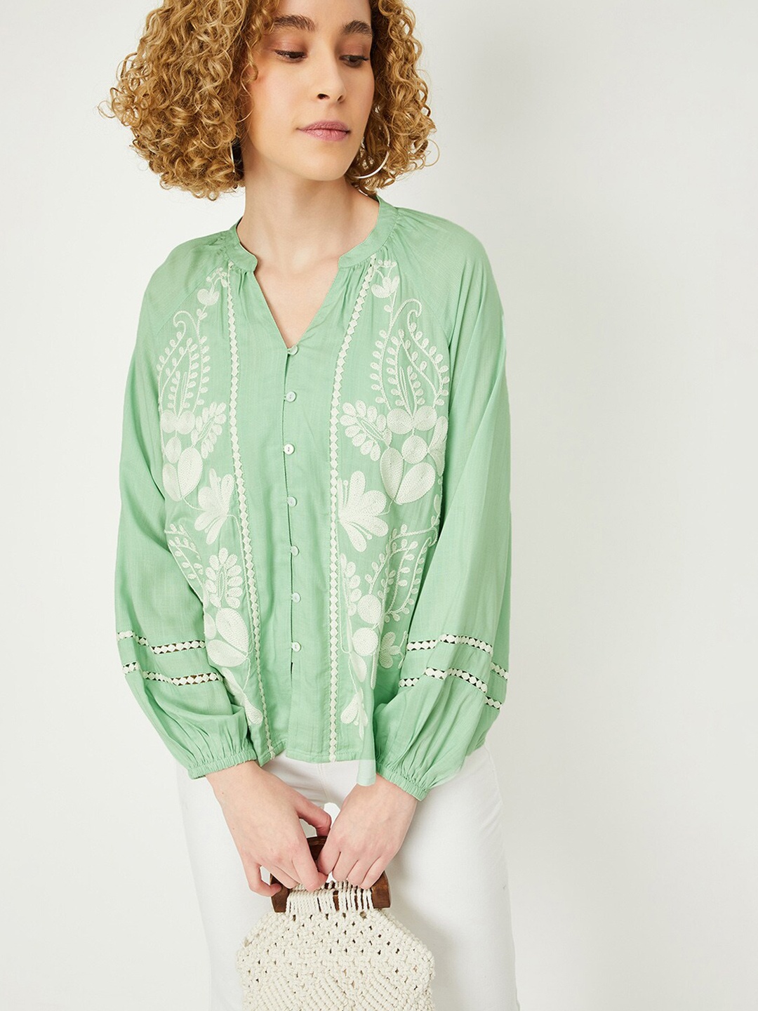 

max Floral Embroidered Tunic, Green
