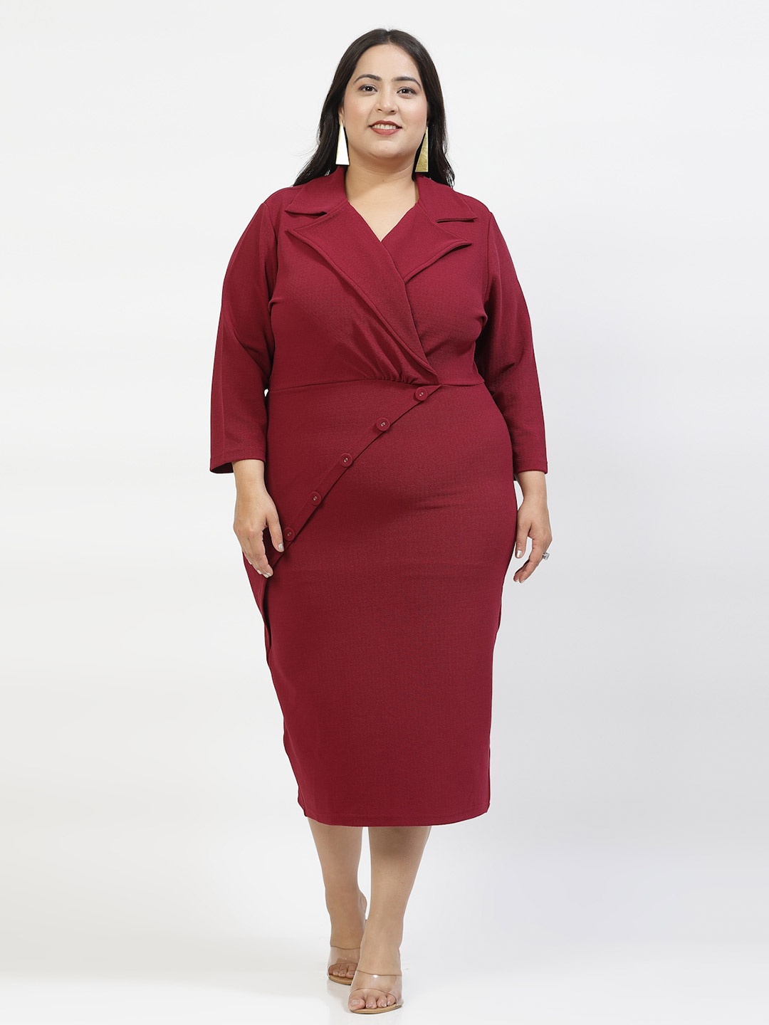 

plusS Burgundy Long Sleeves Midi Dress