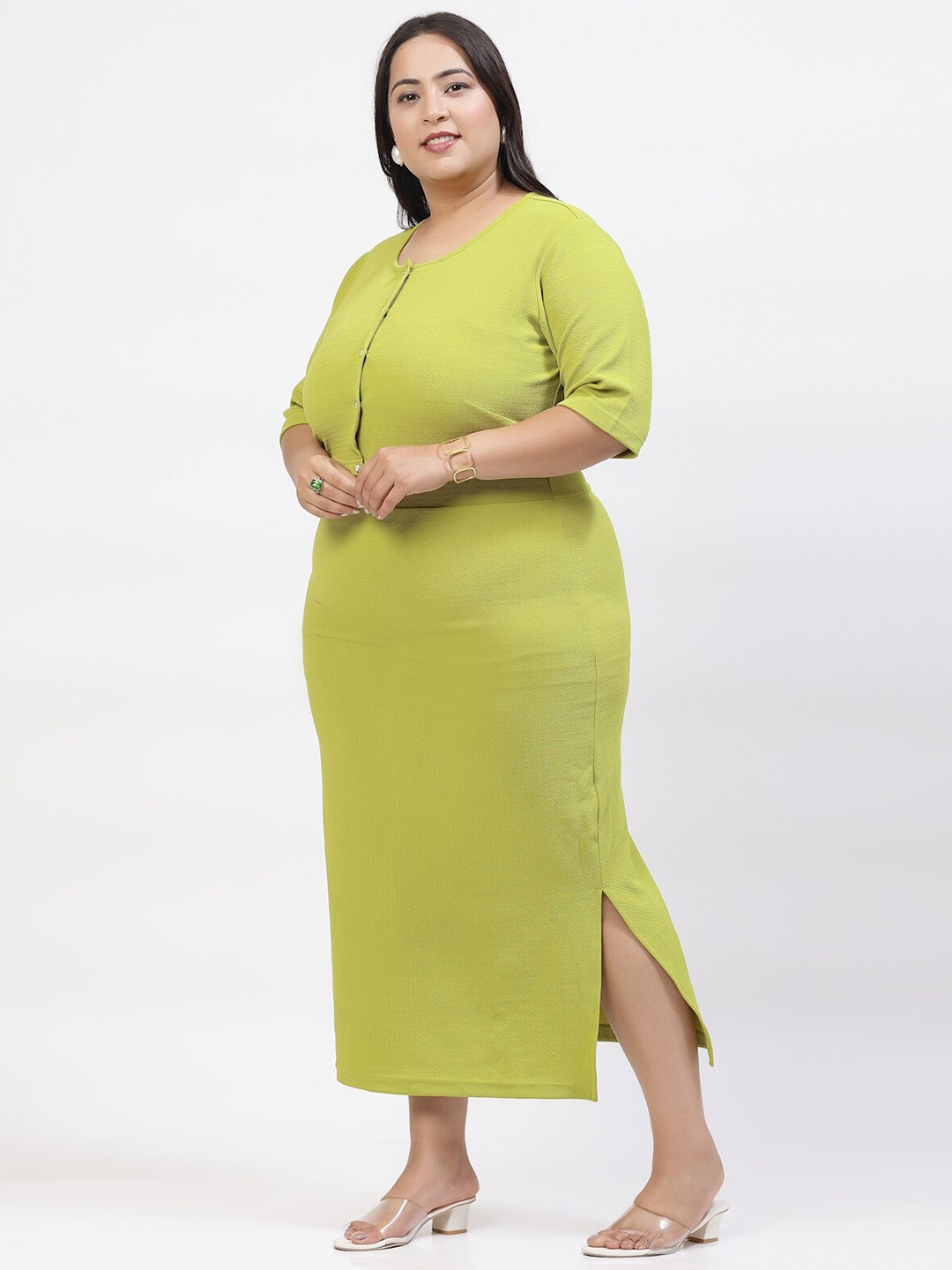 

plusS Plus Size Bodycon Midi Dress, Lime green