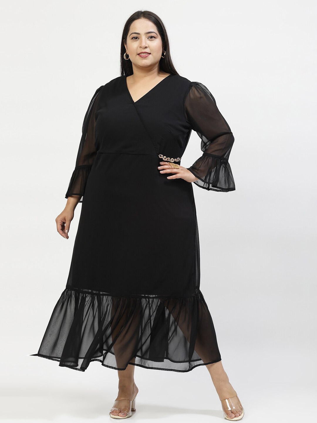 

plusS Plus Size Bell Sleeve Midi Dress, Black