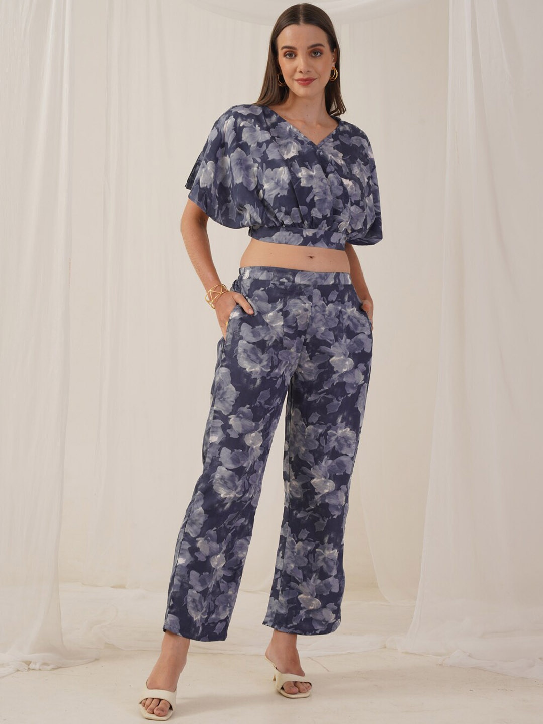 

Indian Needle Printed Top With Palazzo, Grey