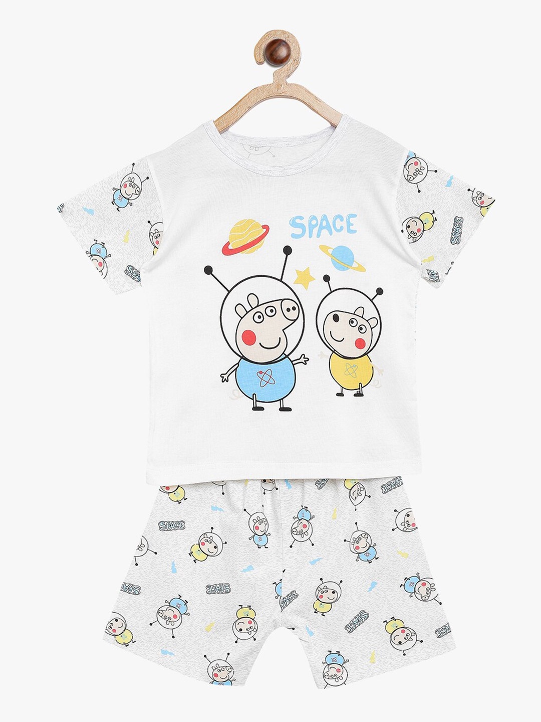 

BAESD Infant Girls Pepa Pig Printed Pure Cotton Tshirt & Shorts, White