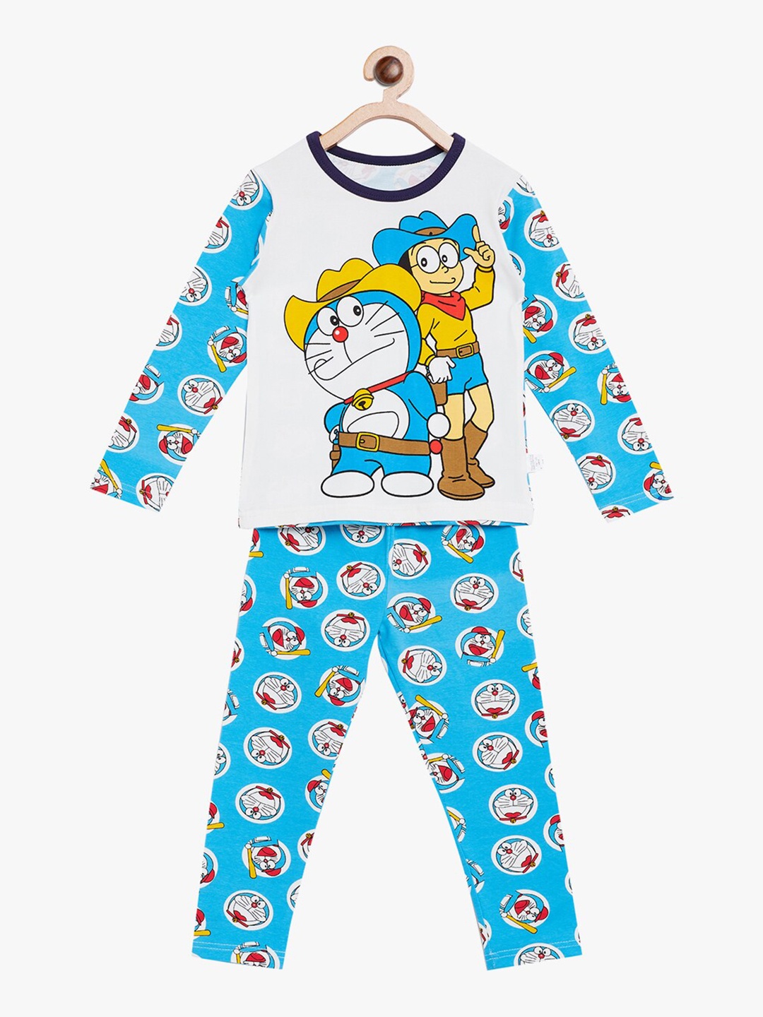 

BAESD Girls Doraemon Printed Pure Cotton Night Suits, White