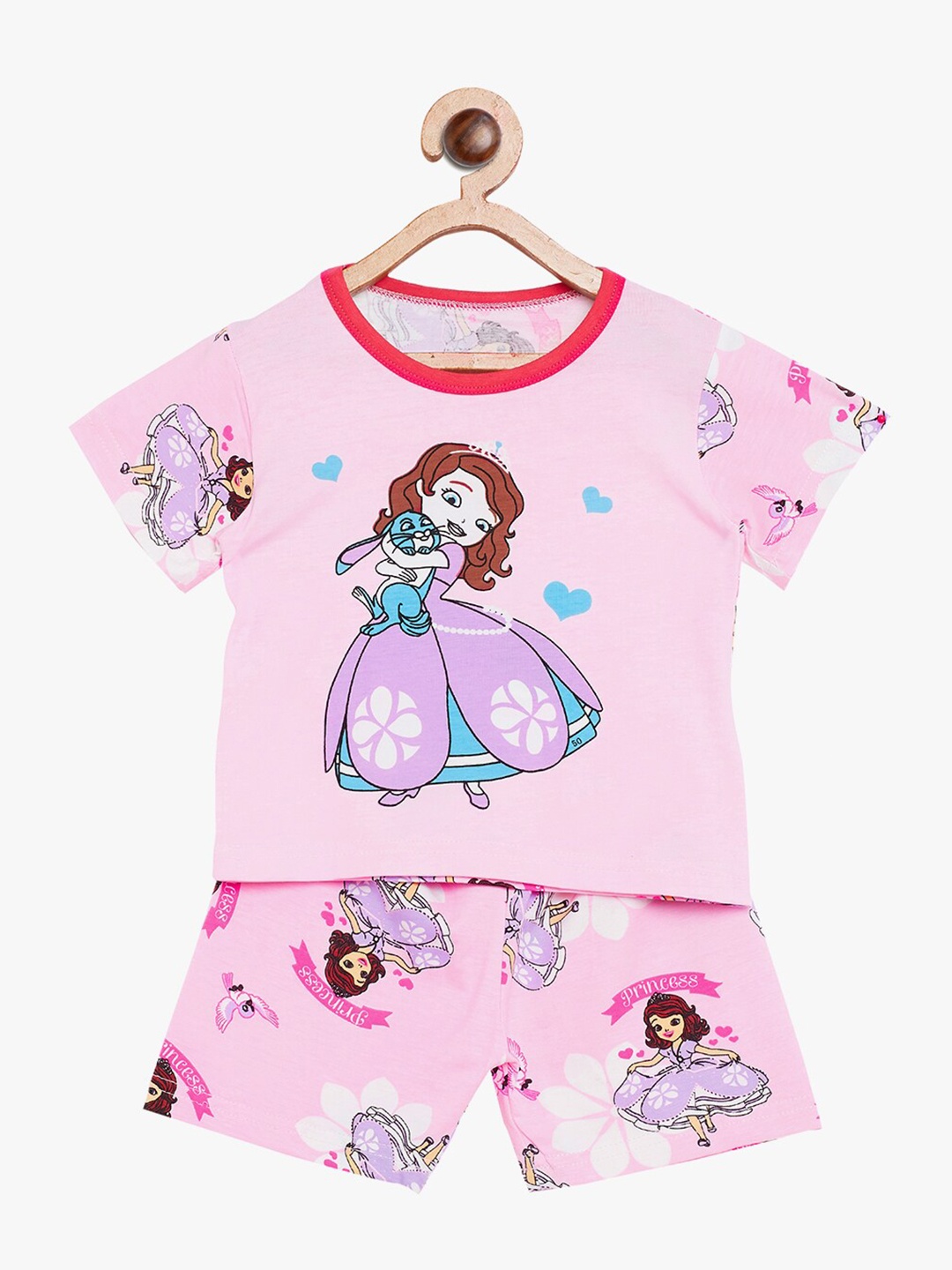 

BAESD Girls Printed Pure Cotton Night Suits, Pink