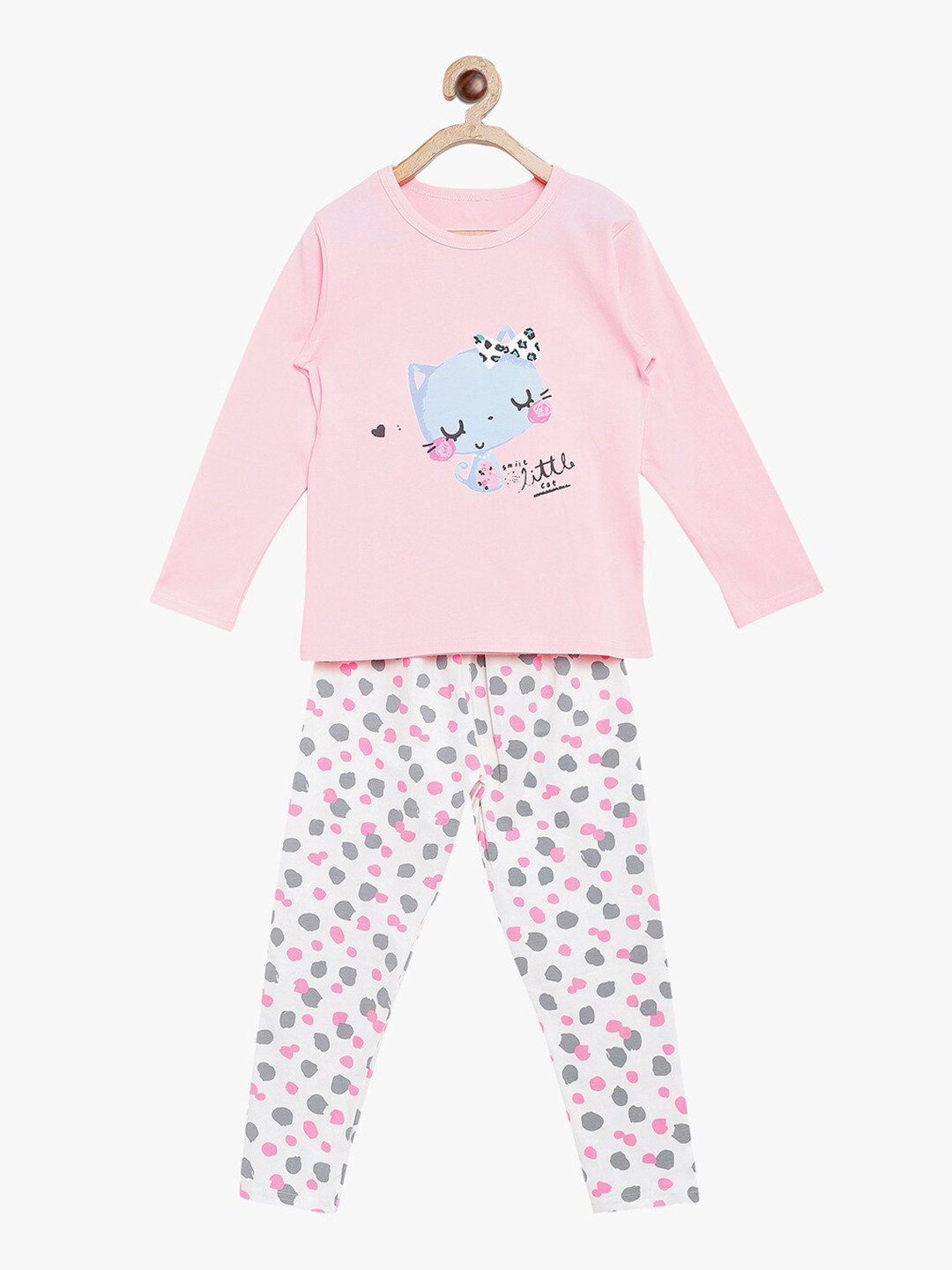

BAESD Girls Printed Pure Cotton Night Suits, Pink