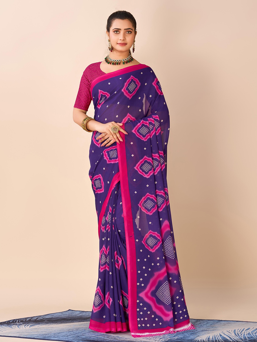 

HALFSAREE STUDIO Bandhani Printed Saree, Purple