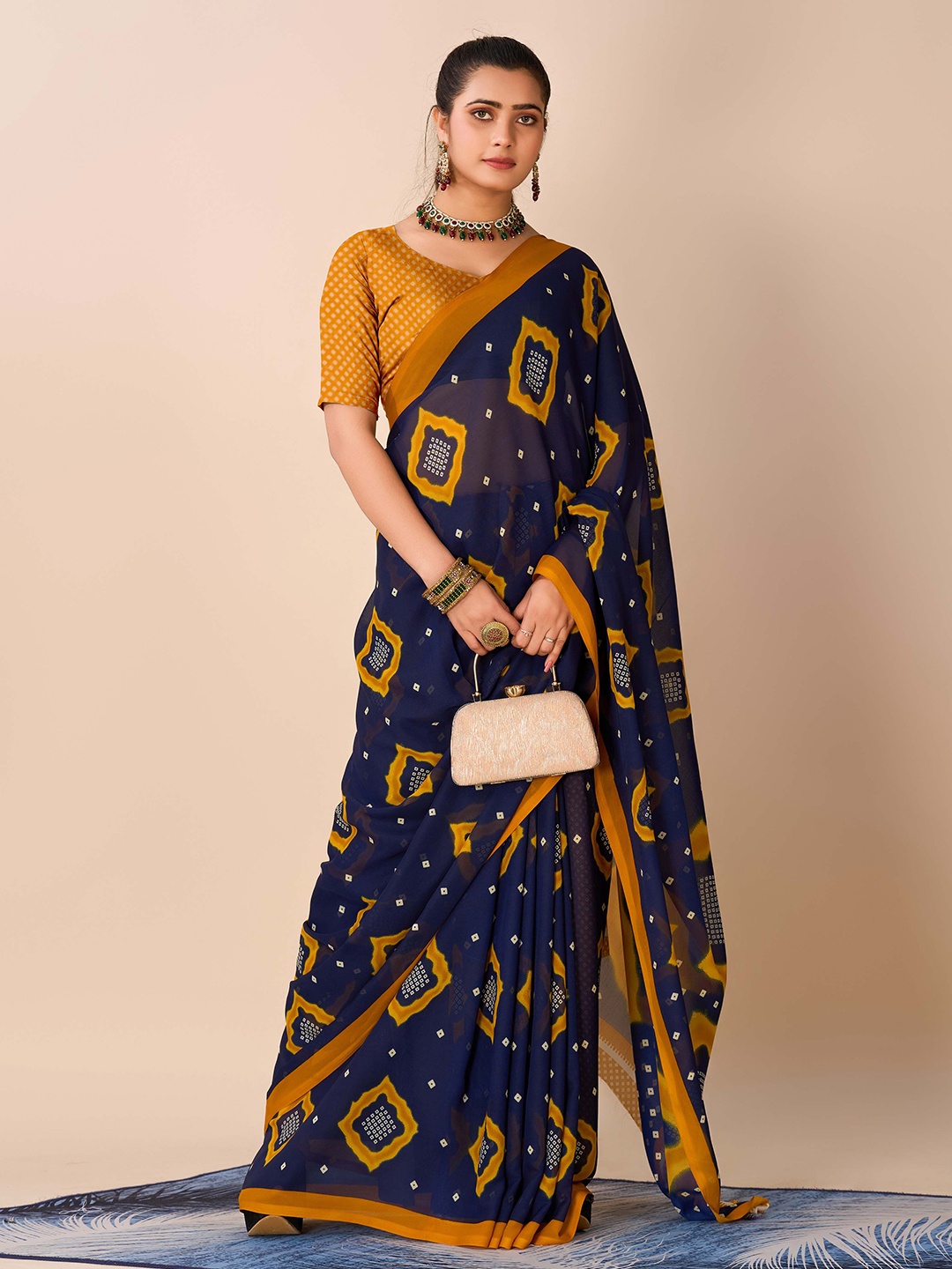 

HALFSAREE STUDIO Bandhani Saree, Blue