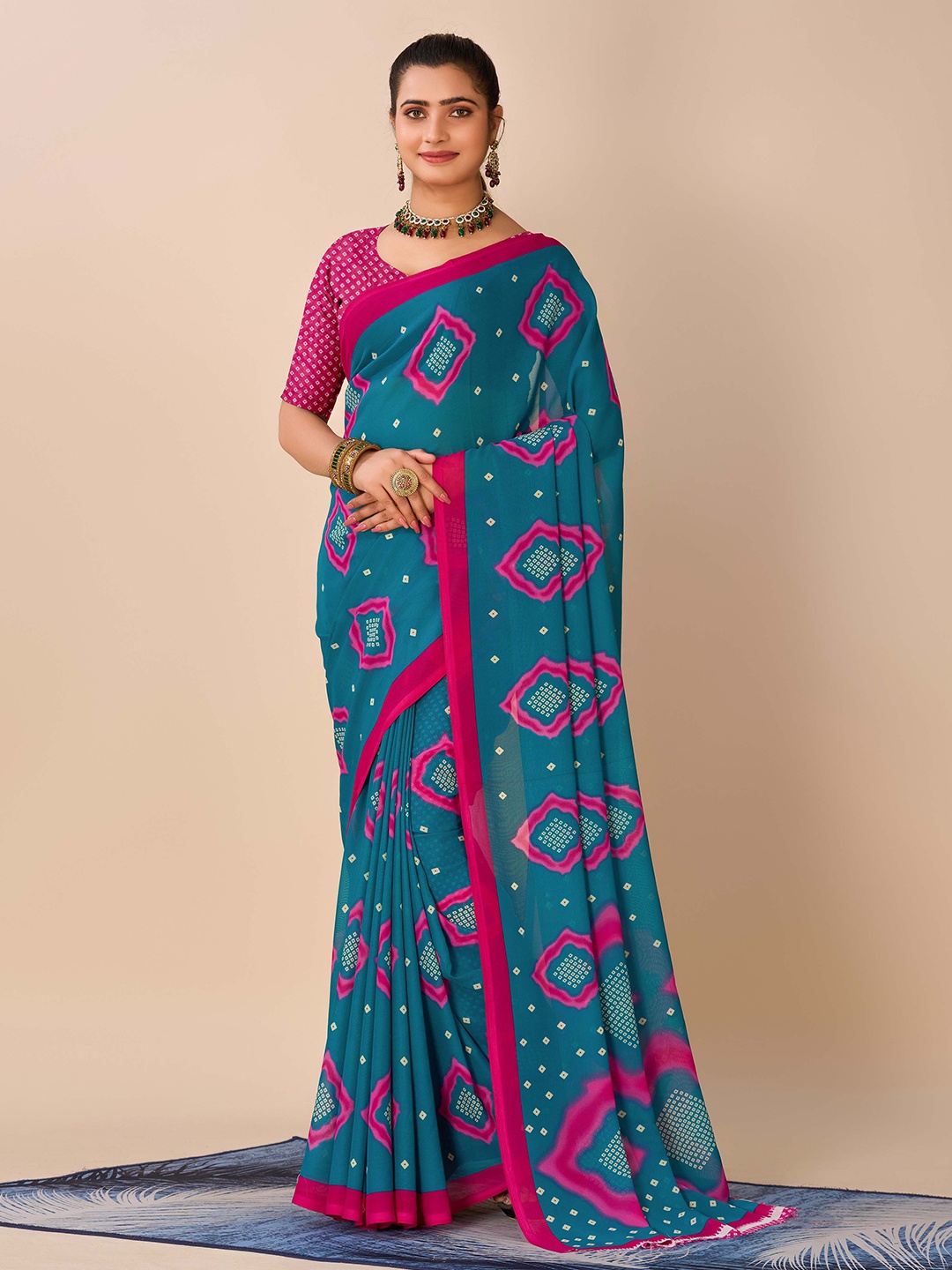 

HALFSAREE STUDIO Bandhani Printed Saree, Blue