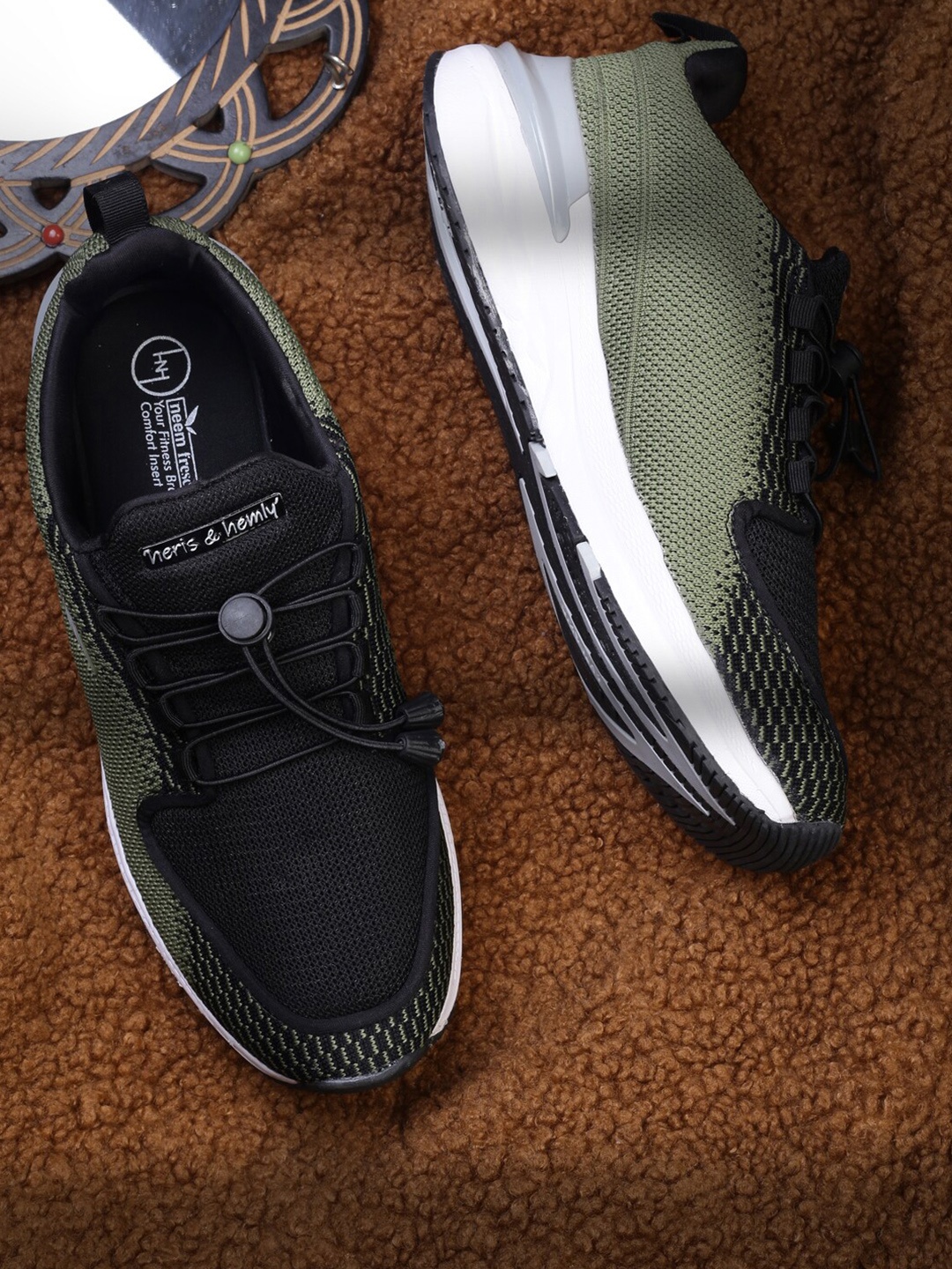 

Heris & Hemly Men Textured Lace-Up Running Shoes, Olive