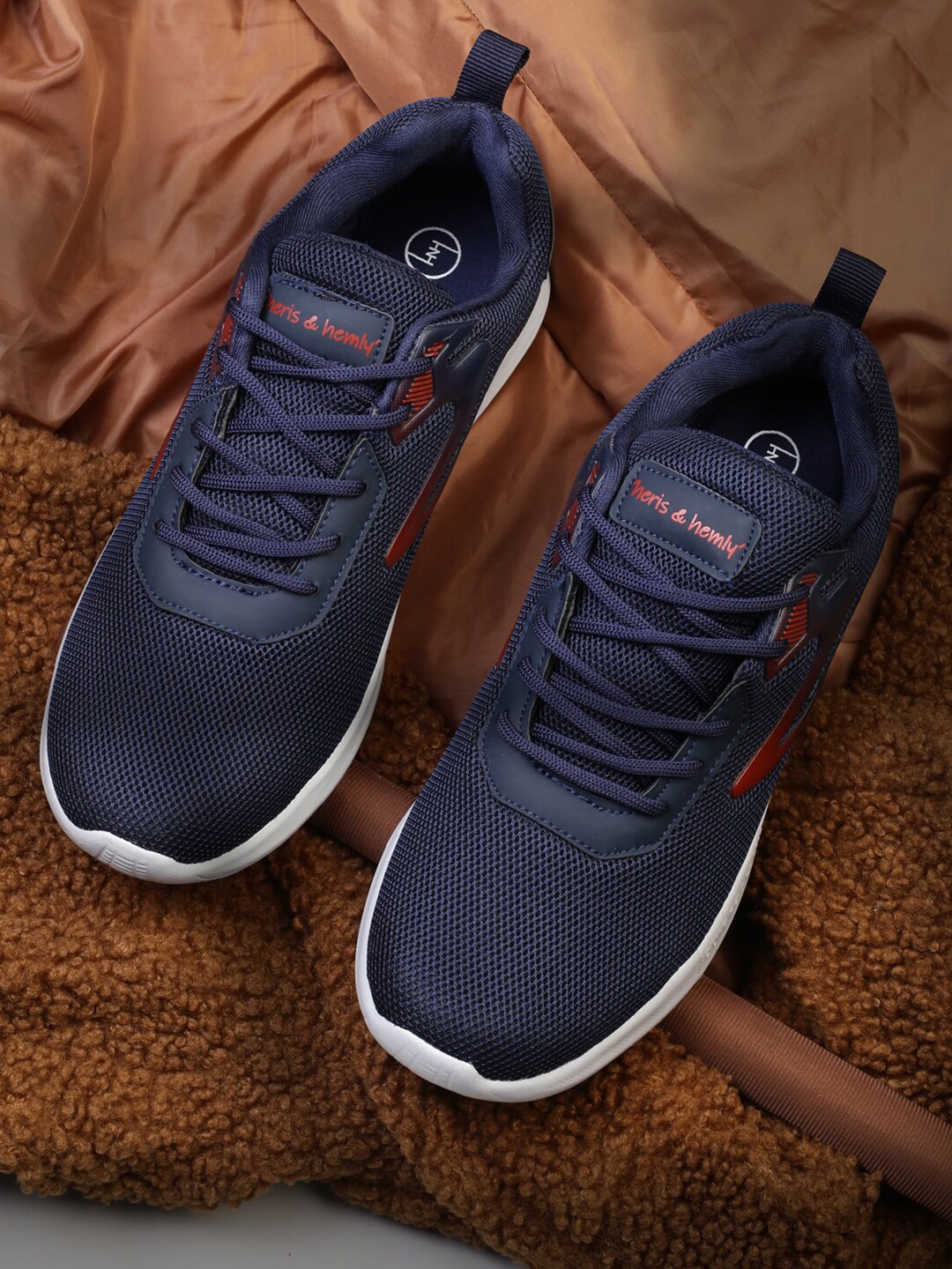 

Heris & Hemly Men Textured Lace-Up Running Shoes, Navy blue