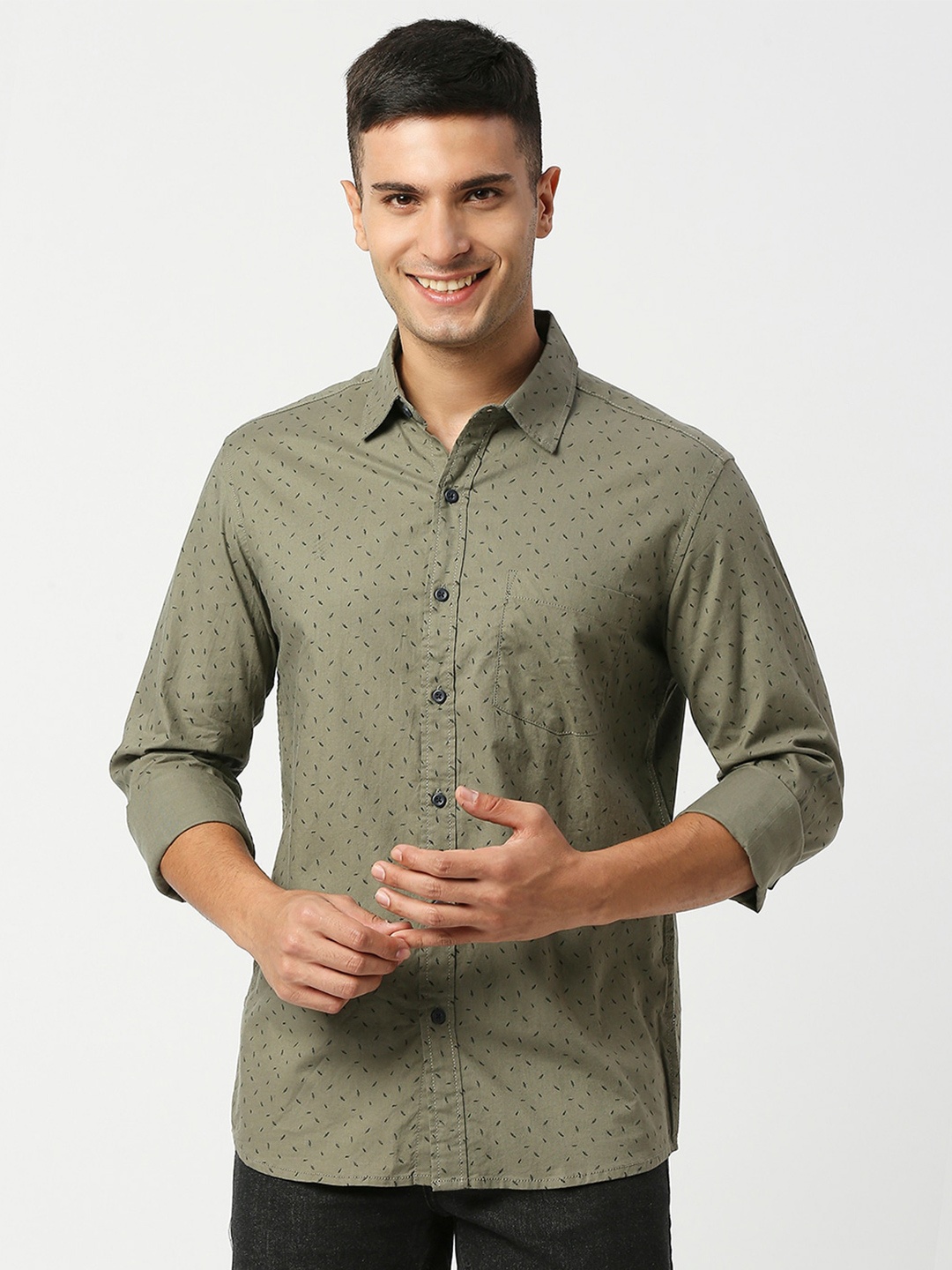 

Monterrey SF Relaxed Micro Ditsy Printed Cotton Casual Shirt, Olive