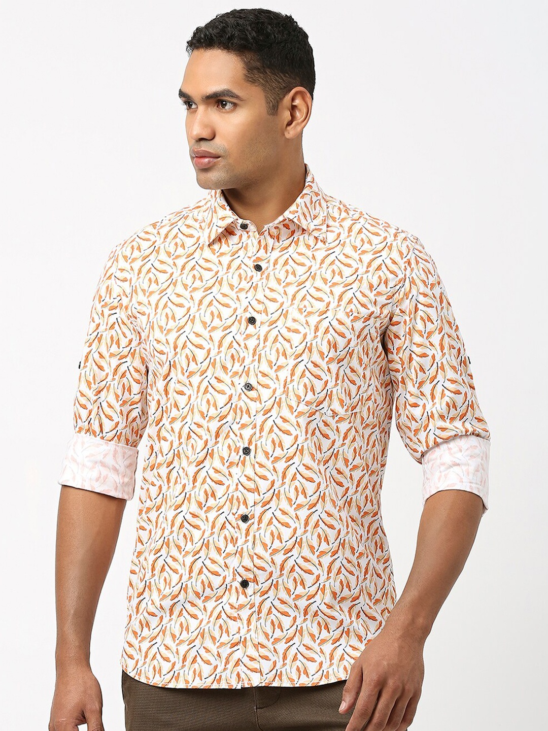 

Monterrey SF Relaxed Fit Abstract Printed Spread Collar Long Sleeves Cotton Casual Shirt, White
